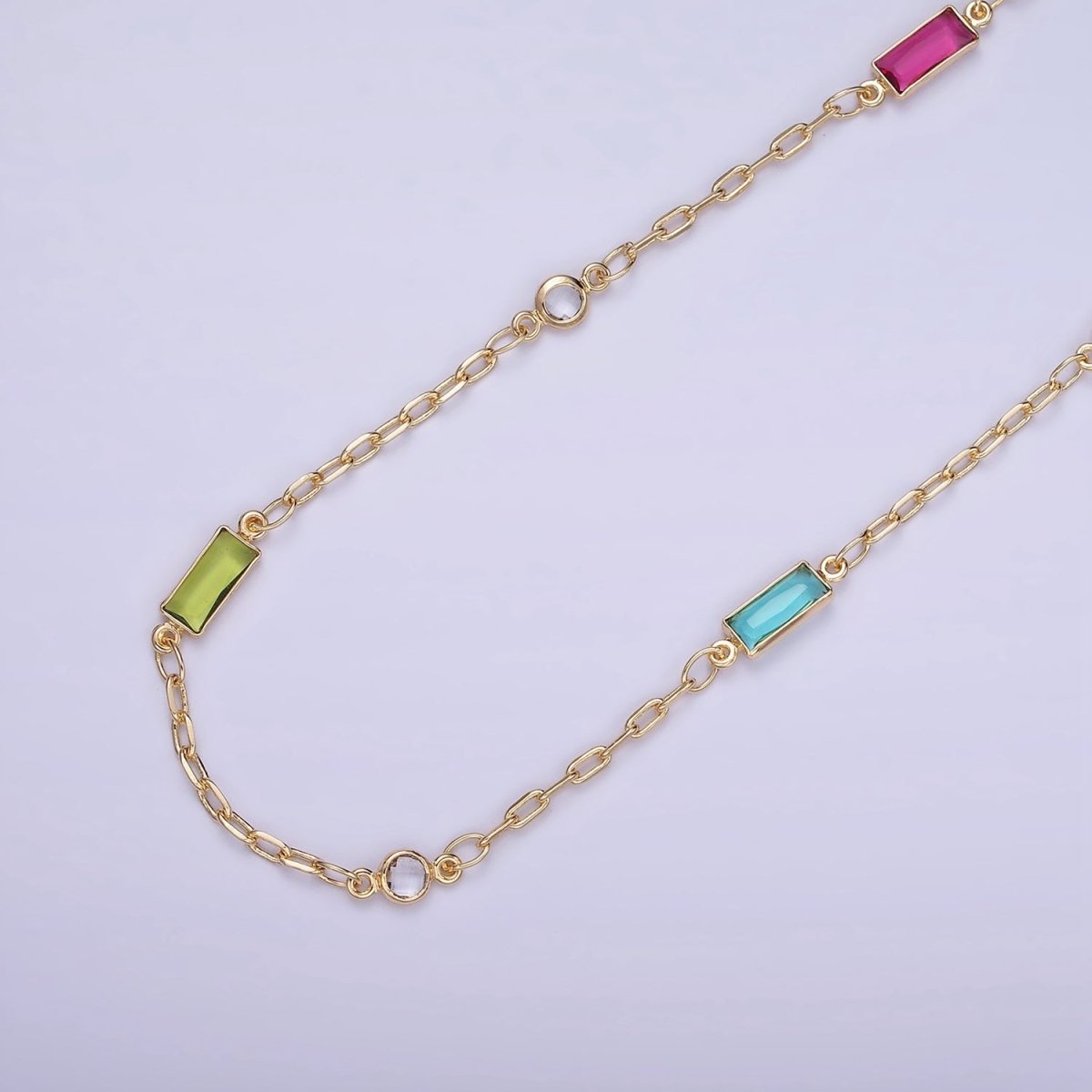 14K Gold Filled Rectangle Colorful Diamond Bezel Cut Chain by Yard Rosary Chain for Necklace Bracelet Jewelry Making | ROLL-1456 - DLUXCA