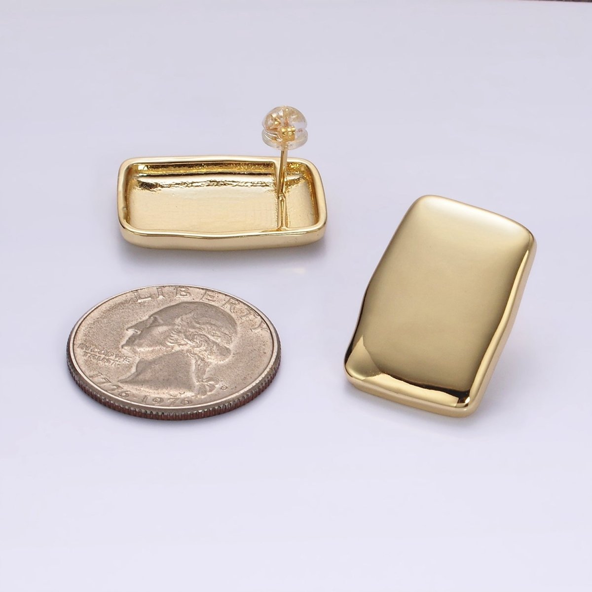 14K Gold Filled Rectangular Bar Stud Earrings in Gold & Silver | AE106 AE107 - DLUXCA
