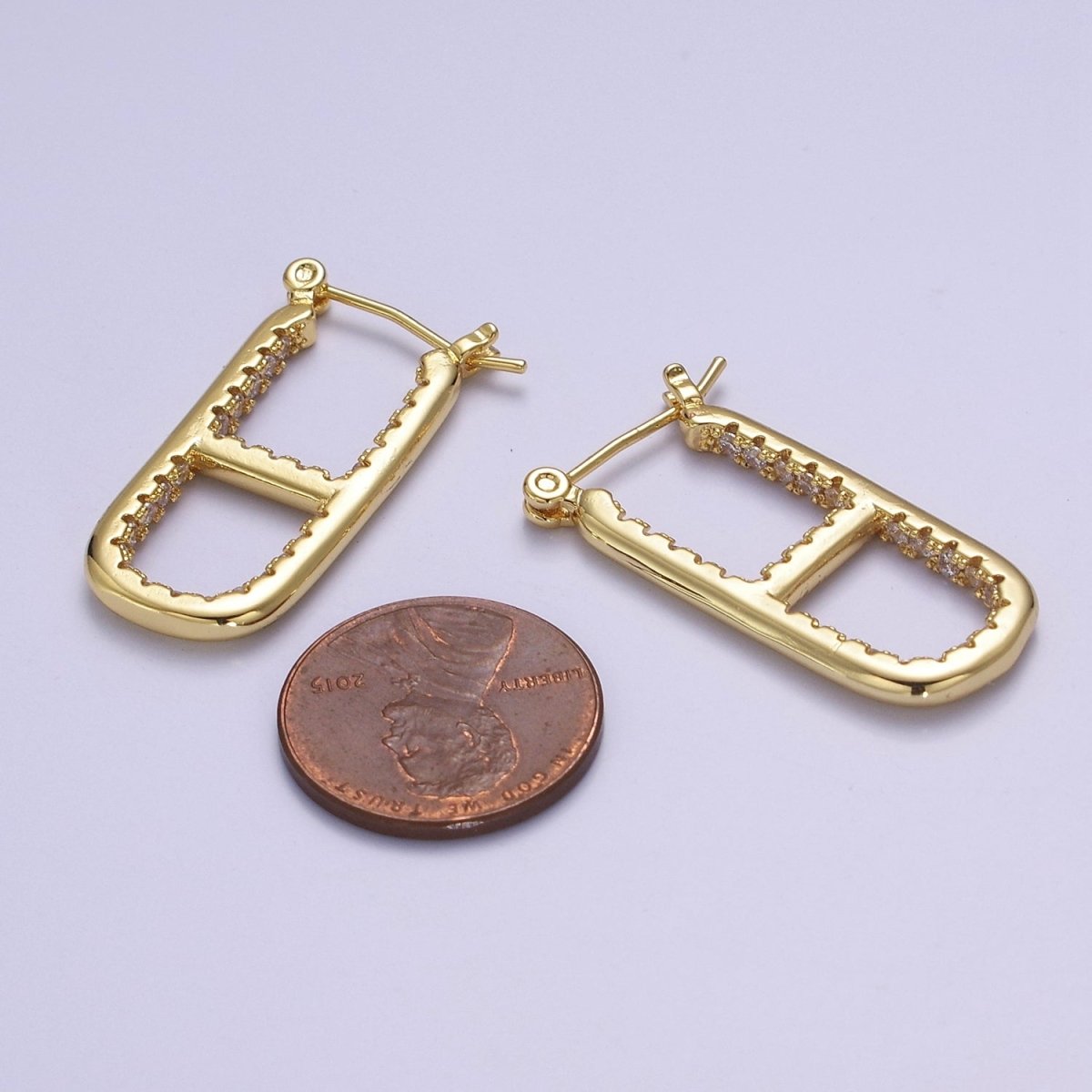 14k Gold Filled Rectangular Hoop Earring Chunky Gold CZ Oblong Hoop Earring Minimalist Rectangle Earring Silver Pill Earring Chunky Style Earring V-106 V-107 - DLUXCA