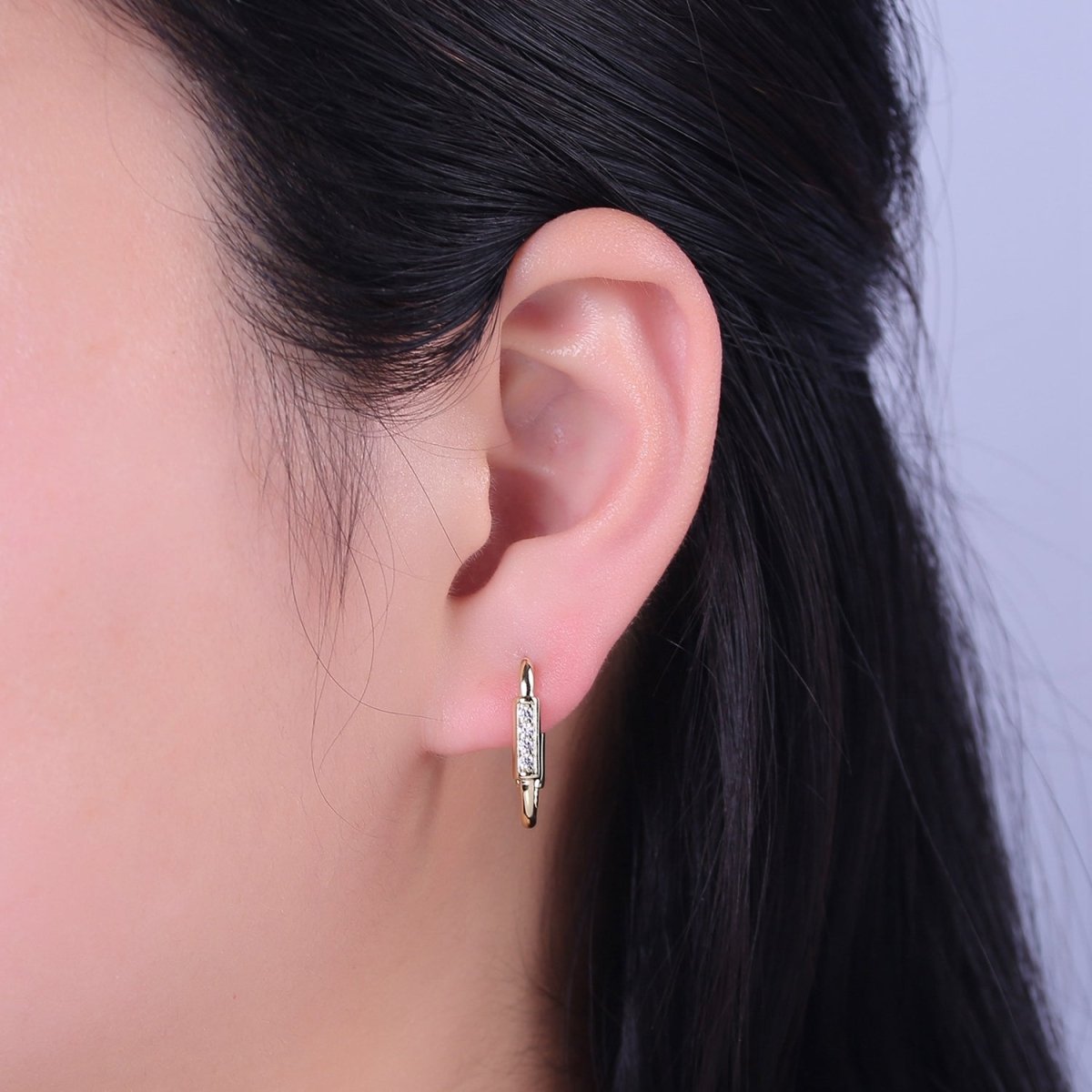 14k Gold Filled Rectangular Hoop Earring Classic Gold Oblong Hoop Earring Minimalist Rectangle Earring V-158 - DLUXCA