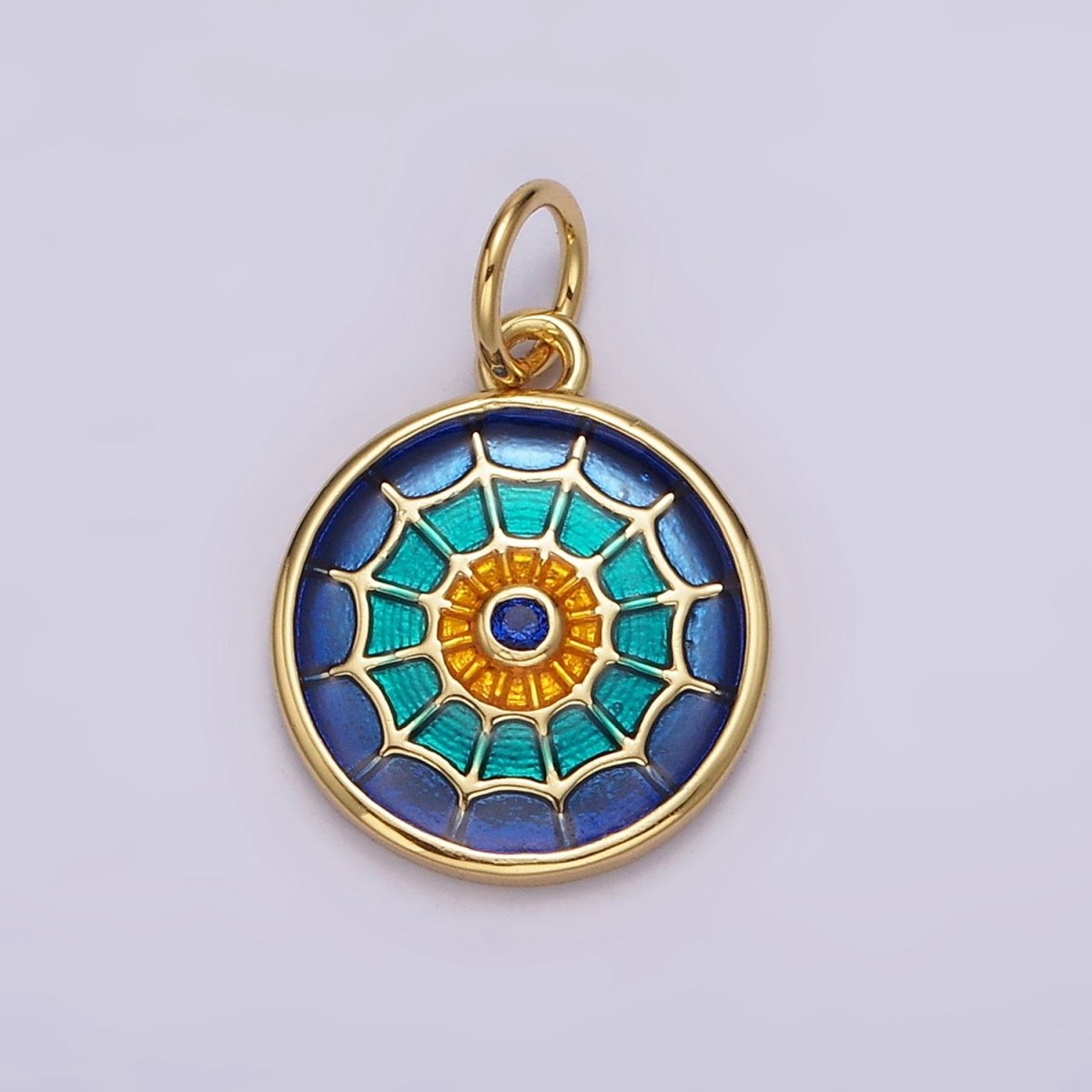 14K Gold Filled Red, Blue Multicolor Spider Web Evil Eye Round Charm | AG525 AG526 - DLUXCA