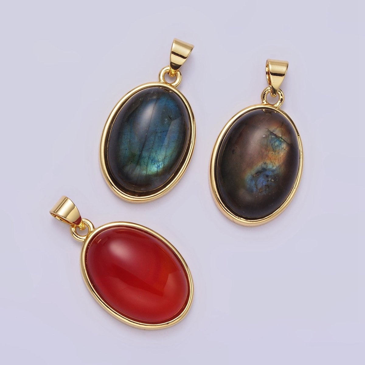 14K Gold Filled Red Carnelian, Labradorite Cabochon Oval Minimalist Pendant | AA-683 AA-684 - DLUXCA