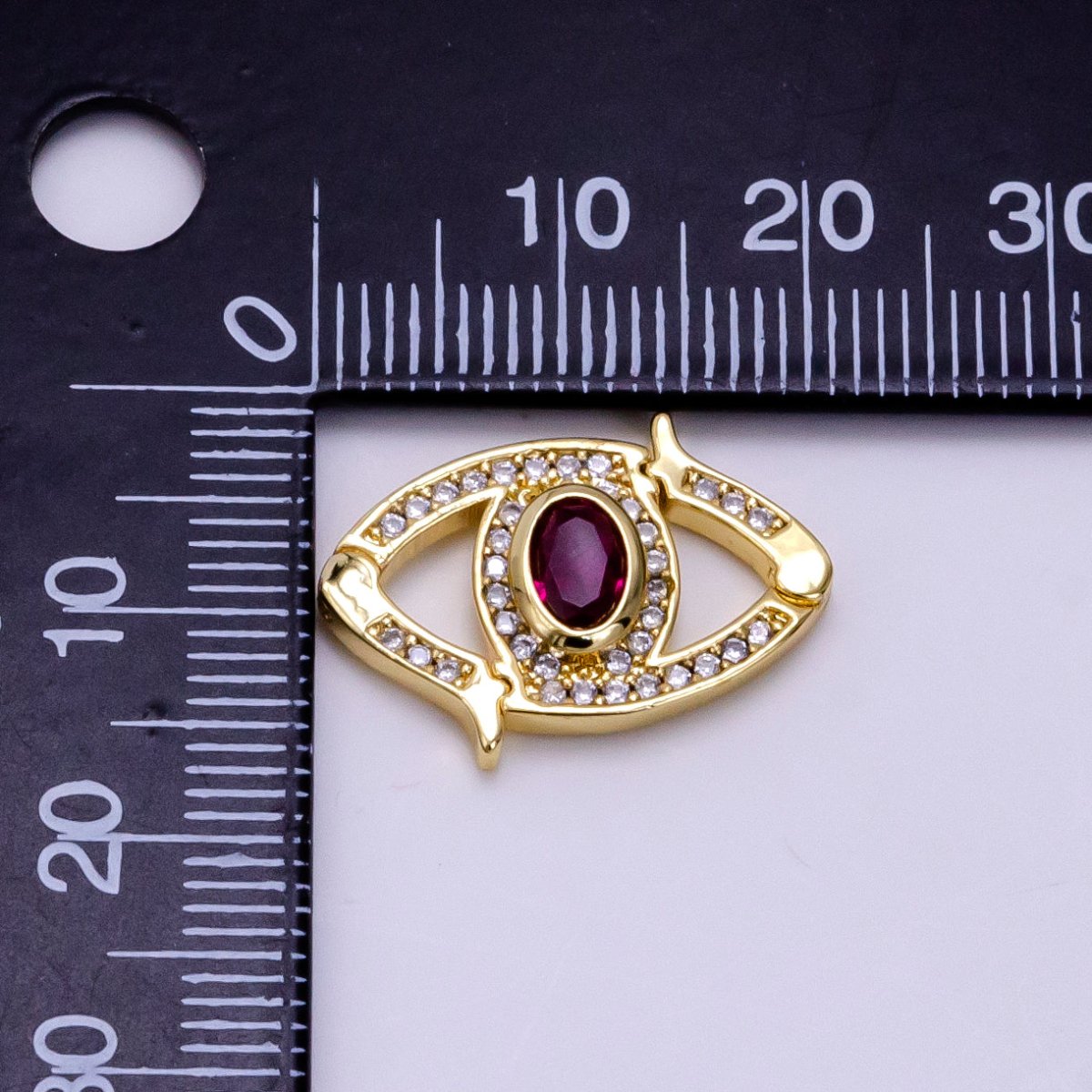 14K Gold Filled Red CZ Micro Paved Interlock Evil Eye Findings | Z734 - DLUXCA