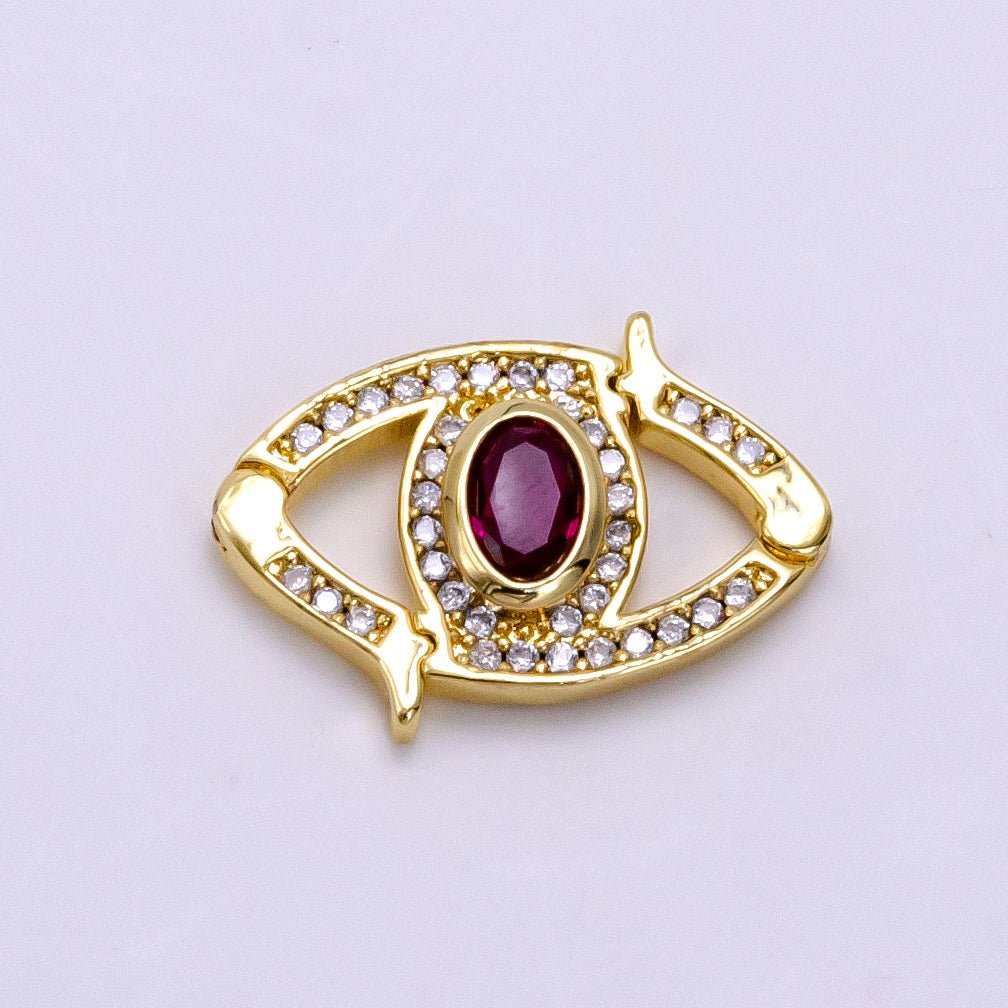 14K Gold Filled Red CZ Micro Paved Interlock Evil Eye Findings | Z734 - DLUXCA