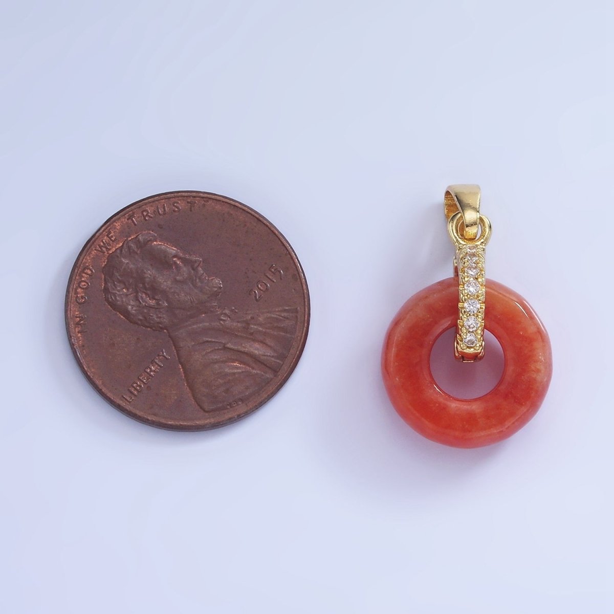 14K Gold Filled Red Jasper Open Round Donut Micro Paved CZ Pendant | AA1244 - DLUXCA