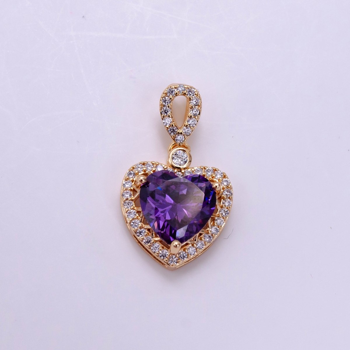 14K Gold Filled Red, Orange, Purple, Blue, Green, Pink, Black Heart Micro Paved CZ Pendant in Gold & Silver | AA1258 - AA1264 - DLUXCA