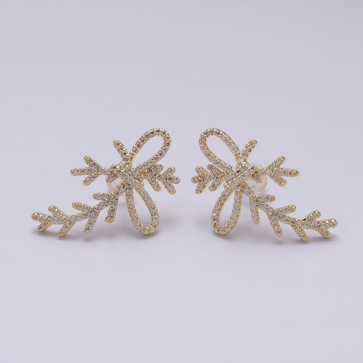 14K Gold Filled Ribbon Bow Arrow Micro Paved CZ Stud Earrings Set in Gold & Silver | AE253 AE254 - DLUXCA