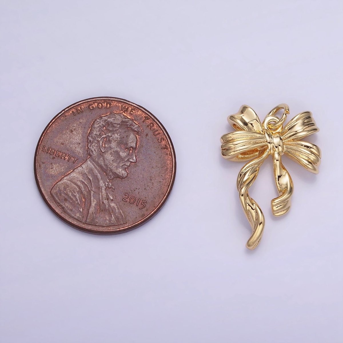 14K Gold Filled Ribbon Bow Croissant Twist Minimalist Charm | W538 - DLUXCA