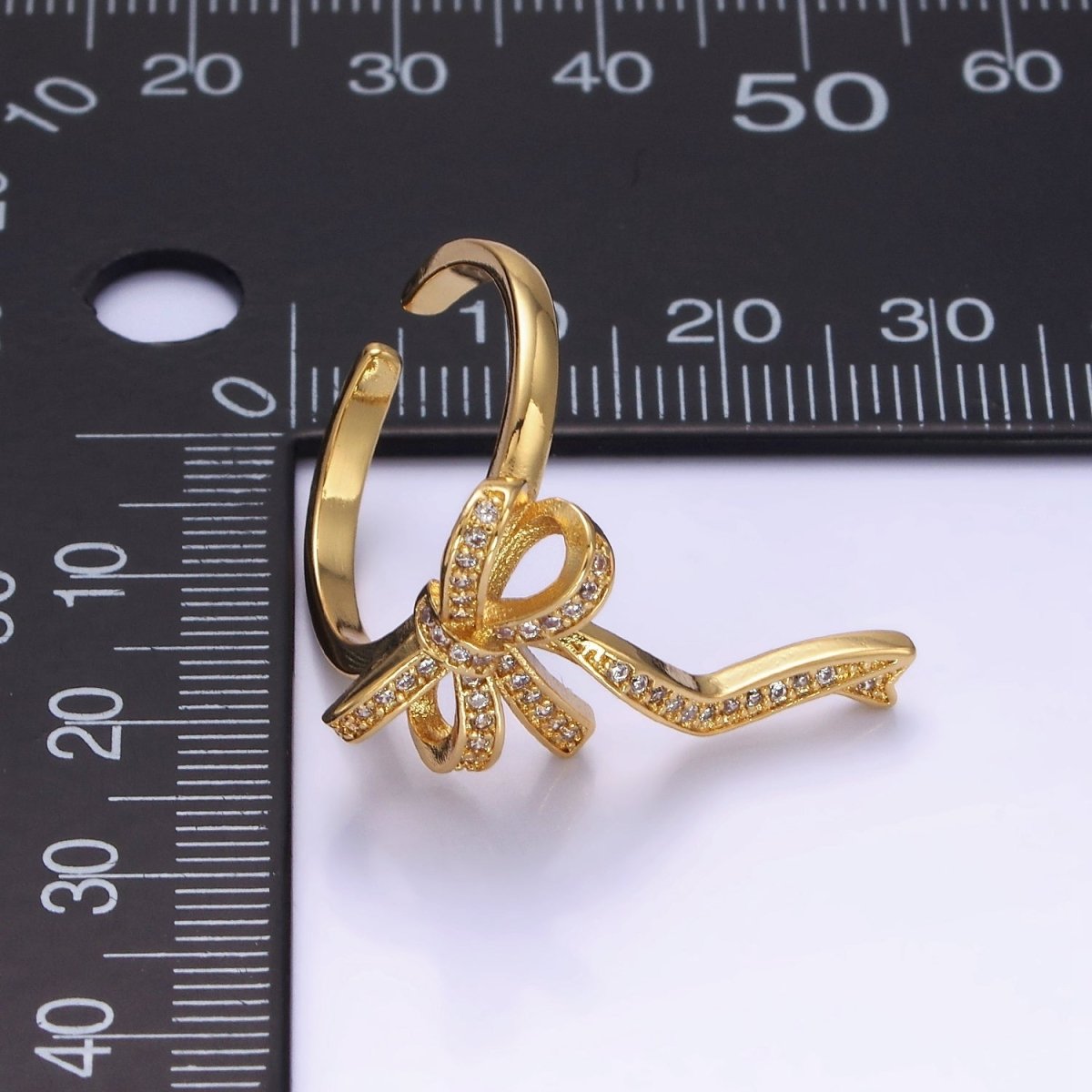 14K Gold Filled Ribbon Bow Micro Paved CZ Adjustable Ring Coquette Girl Jewelry | O1310 - DLUXCA