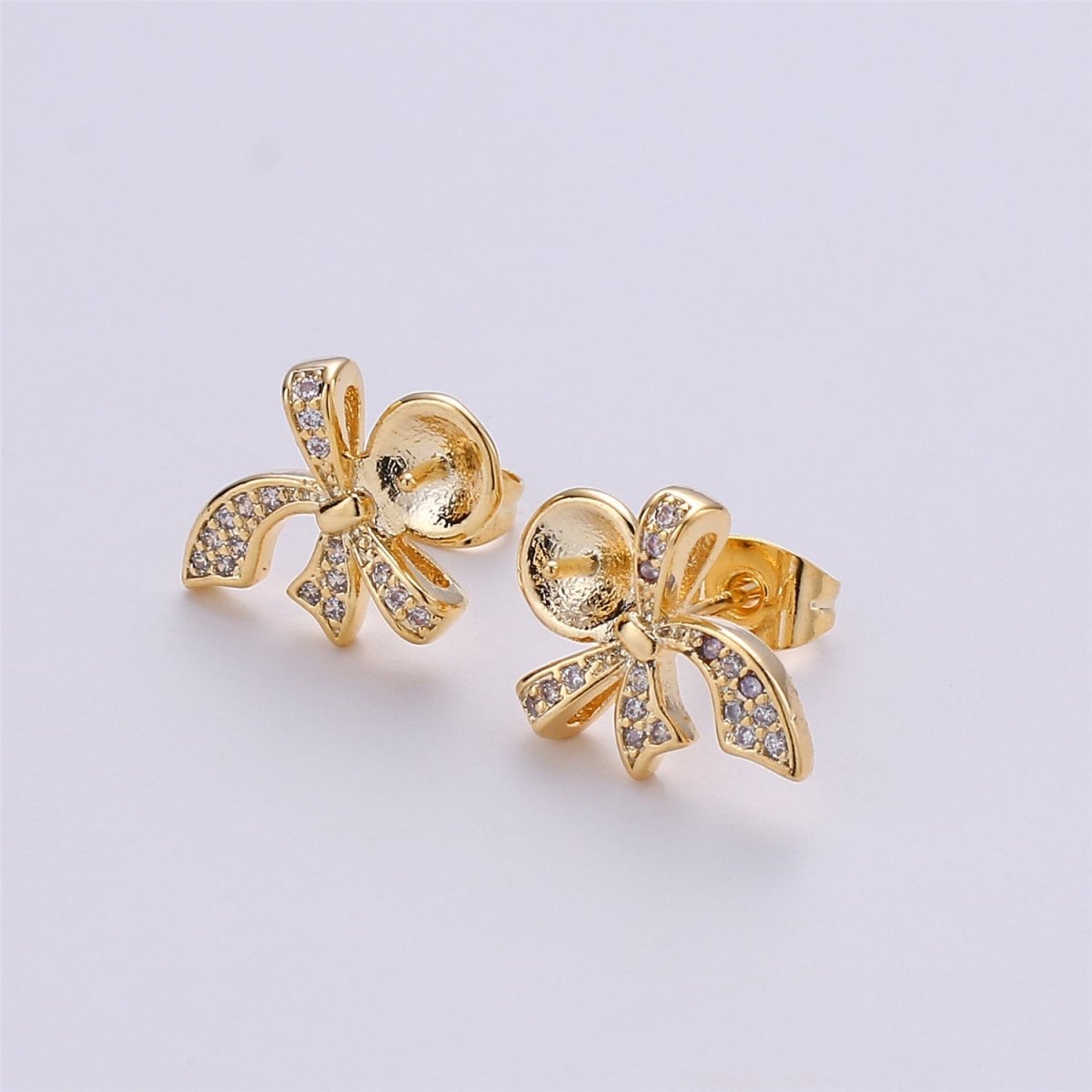 14K Gold Filled Ribbon Ear Posts Pearl Post Earring Mountings with open ring Earring Backs Included, Earring components K-414 - DLUXCA