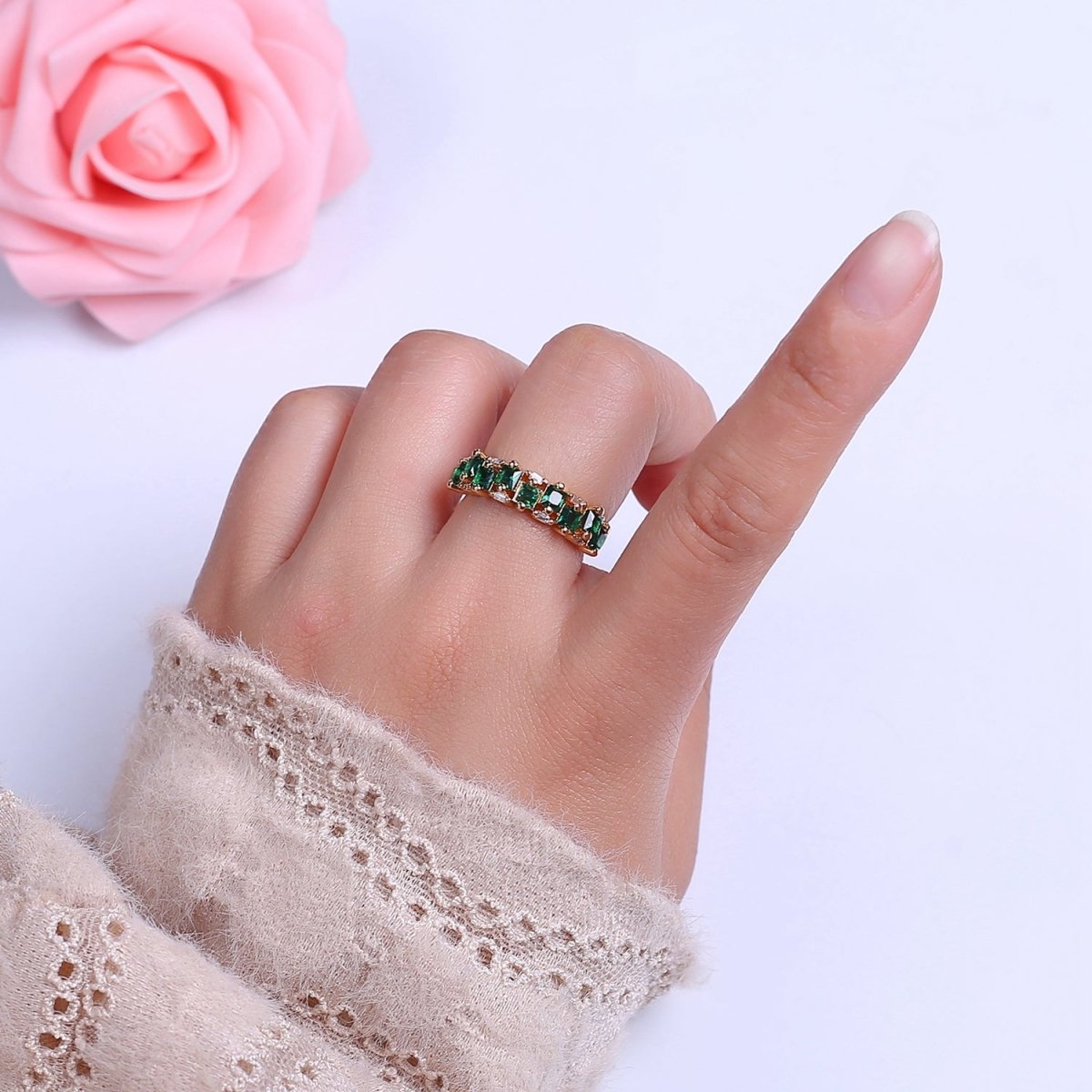 14K Gold Filled Ring Square Stone Dainty Marquise Minimalist CZ Gold Ring Open Adjustable Colorful Jewelry O-2083 ~O-2088 - DLUXCA