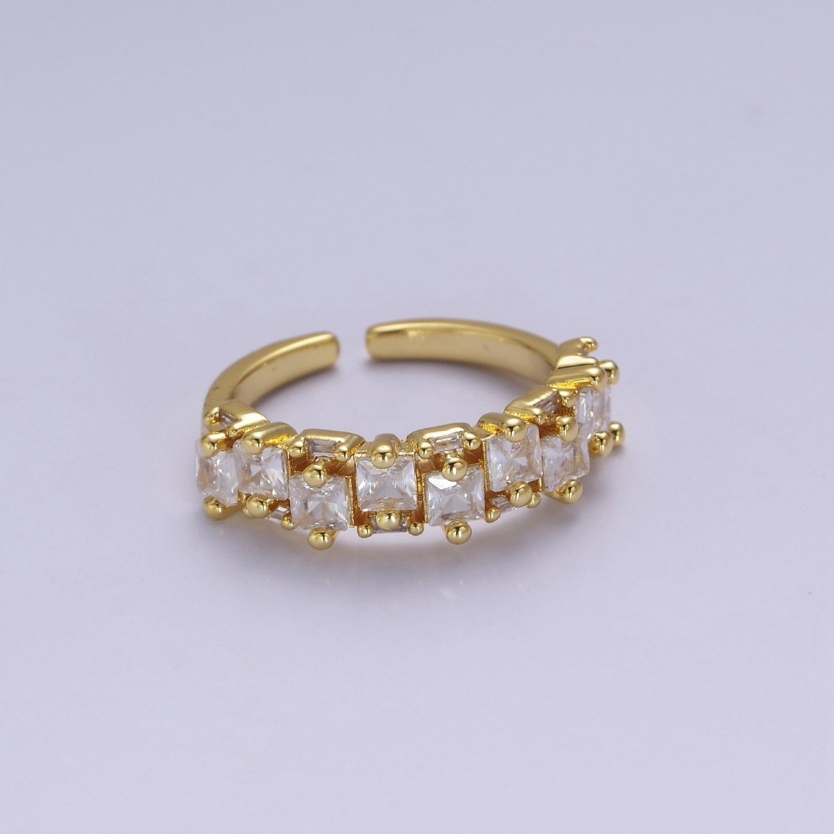 14K Gold Filled Ring Square Stone Dainty Marquise Minimalist CZ Gold Ring Open Adjustable Colorful Jewelry O-2083 ~O-2088 - DLUXCA