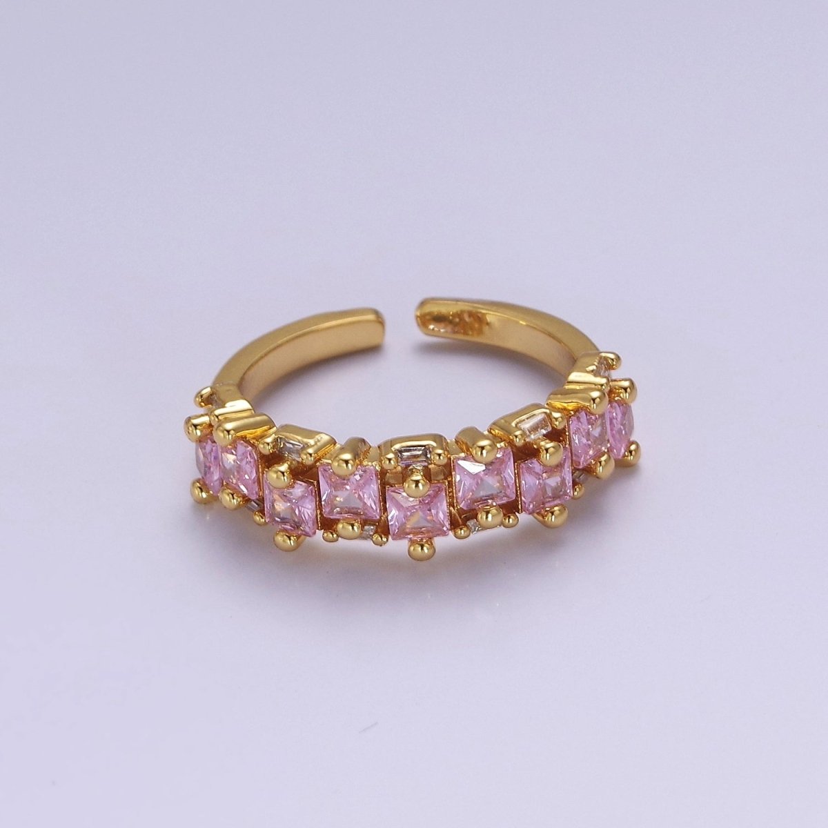 14K Gold Filled Ring Square Stone Dainty Marquise Minimalist CZ Gold Ring Open Adjustable Colorful Jewelry O-2083 ~O-2088 - DLUXCA