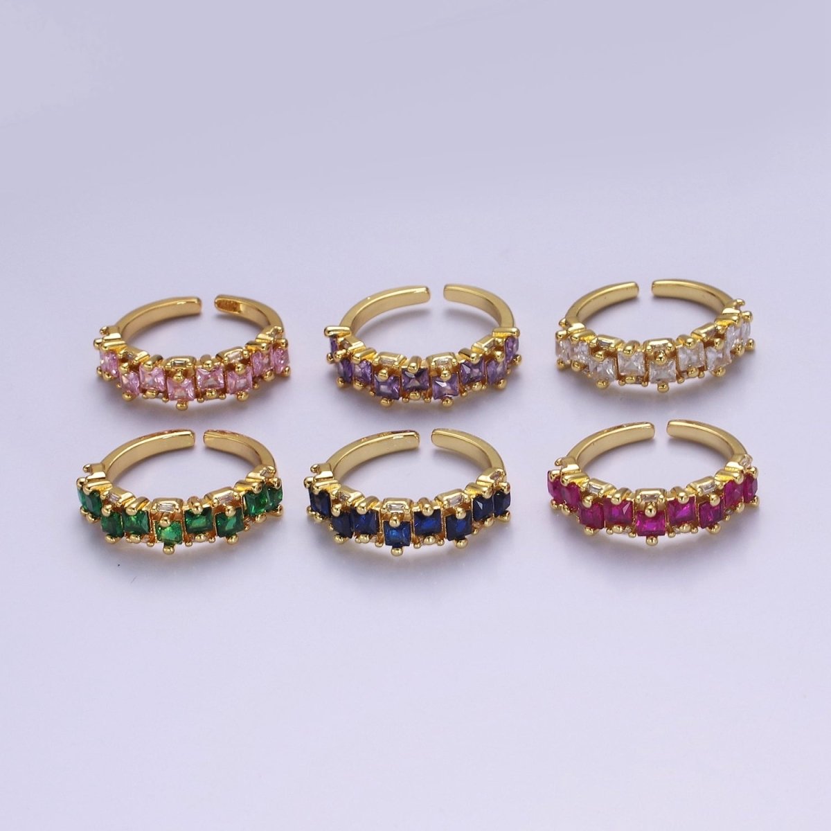 14K Gold Filled Ring Square Stone Dainty Marquise Minimalist CZ Gold Ring Open Adjustable Colorful Jewelry O-2083 ~O-2088 - DLUXCA