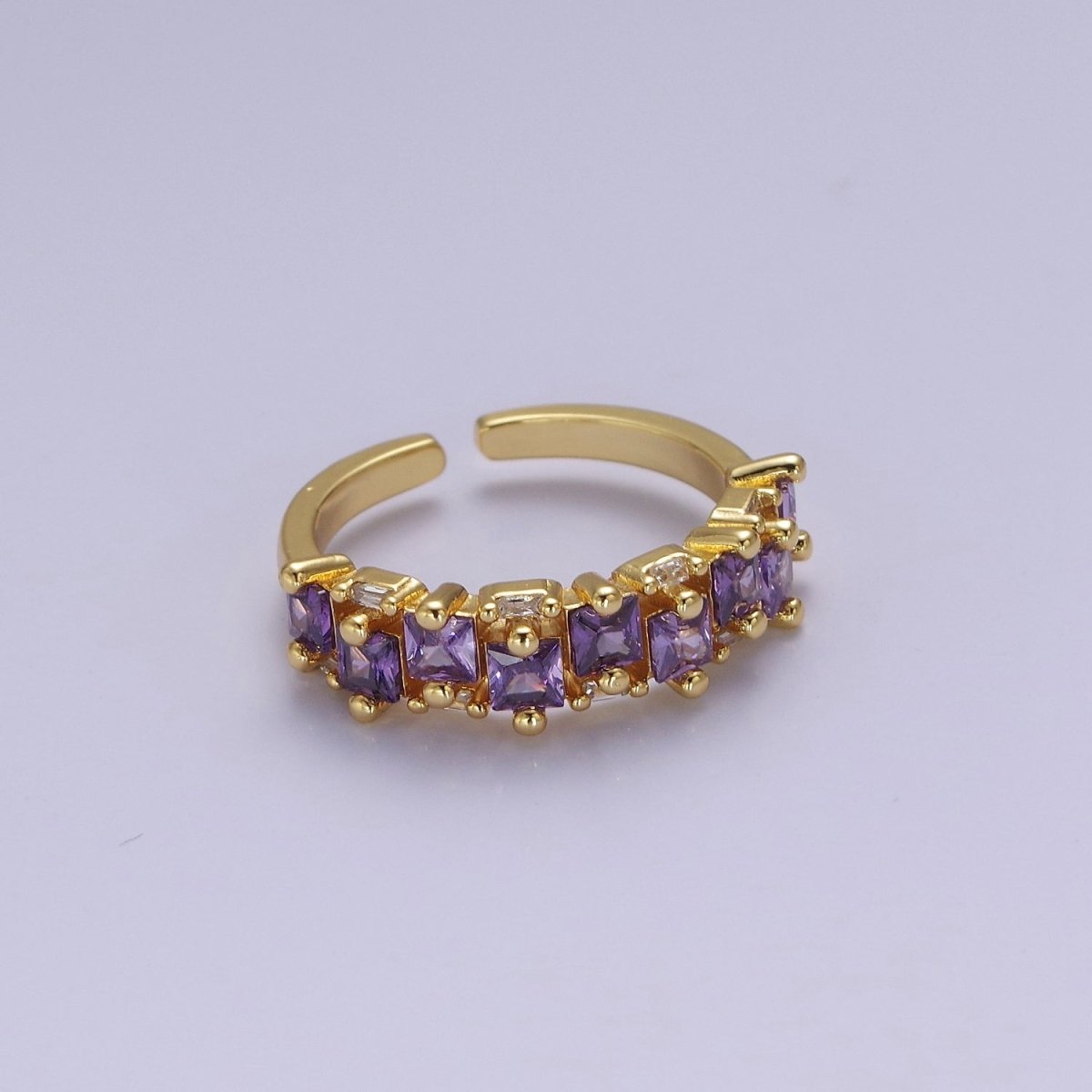 14K Gold Filled Ring Square Stone Dainty Marquise Minimalist CZ Gold Ring Open Adjustable Colorful Jewelry O-2083 ~O-2088 - DLUXCA