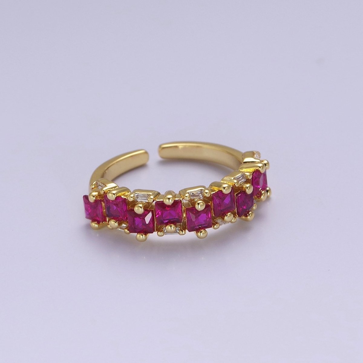 14K Gold Filled Ring Square Stone Dainty Marquise Minimalist CZ Gold Ring Open Adjustable Colorful Jewelry O-2083 ~O-2088 - DLUXCA