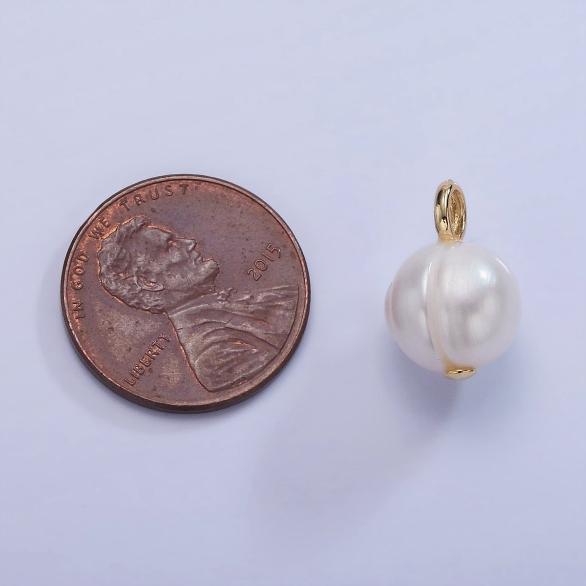 14K Gold Filled Ringed Freshwater Pearl Drop Pendant | P1707 - DLUXCA