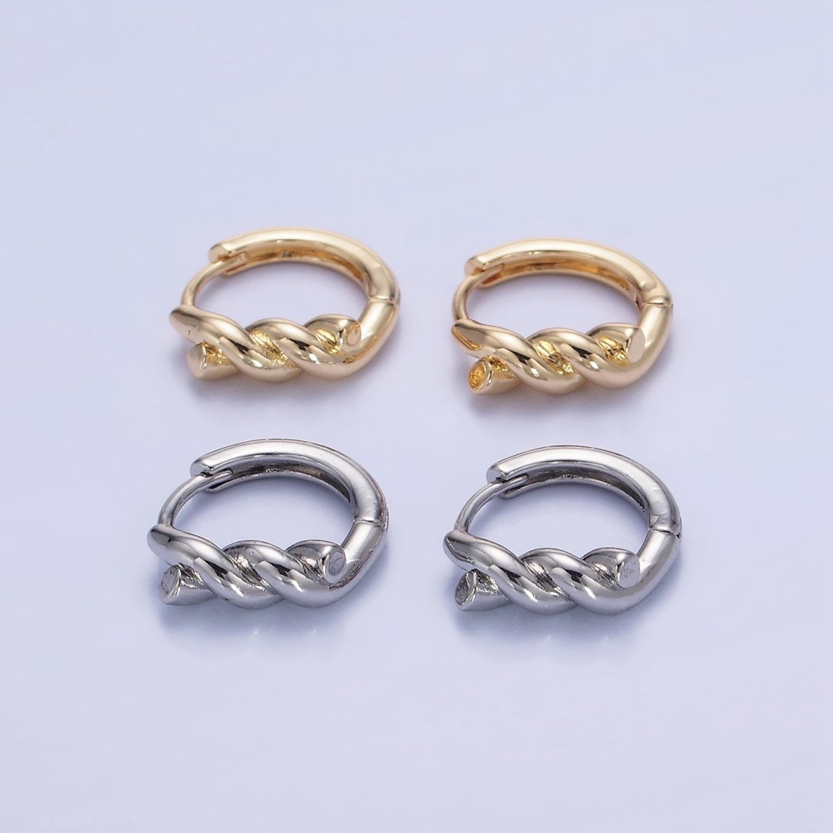 14K Gold Filled Rope Croissant Cartilage Huggie Earrings in Gold & Silver | AB1364 AB1365 - DLUXCA