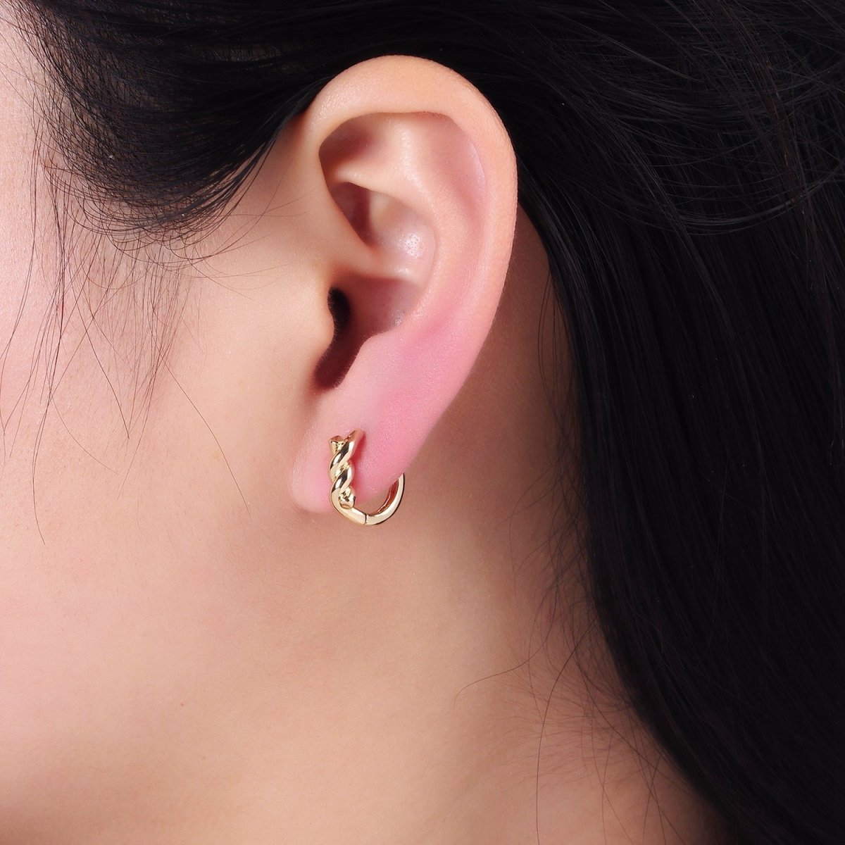 14K Gold Filled Rope Croissant Cartilage Huggie Earrings in Gold & Silver | AB1364 AB1365 - DLUXCA