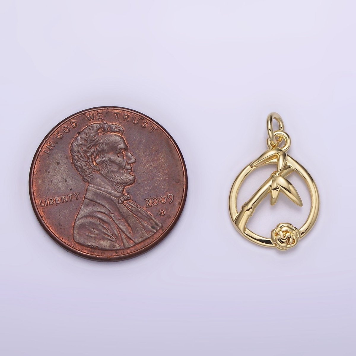 14K Gold Filled Rose Flower Bamboo Plant Nature Open Round Frame Charm | AG219 - DLUXCA