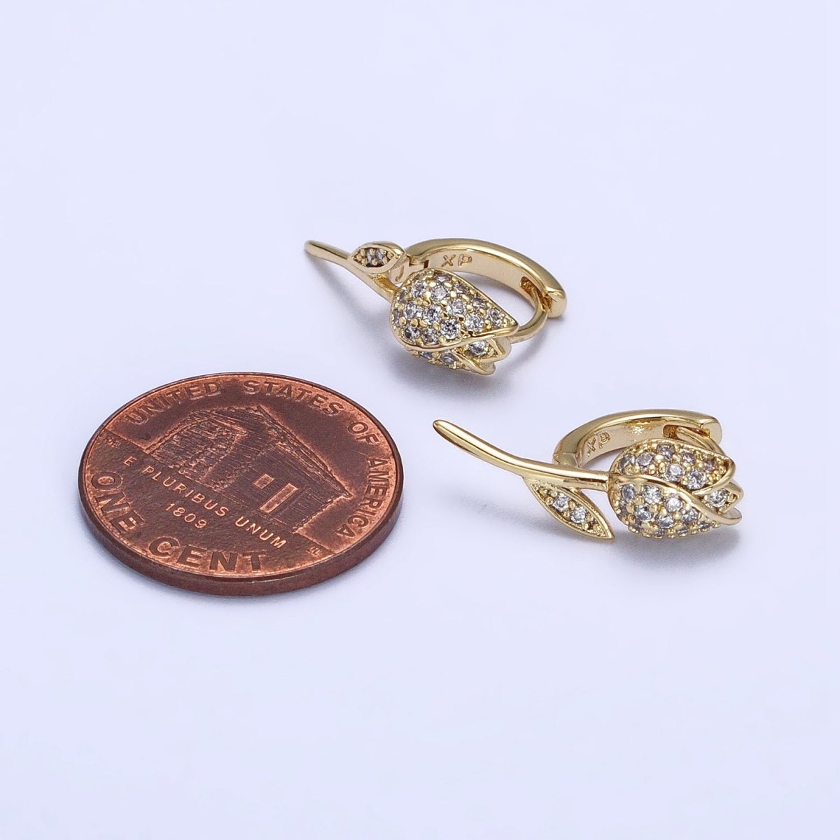 14K Gold Filled Rose Flower Micro Paved CZ Cartilage Huggie Earrings | AB269 - DLUXCA