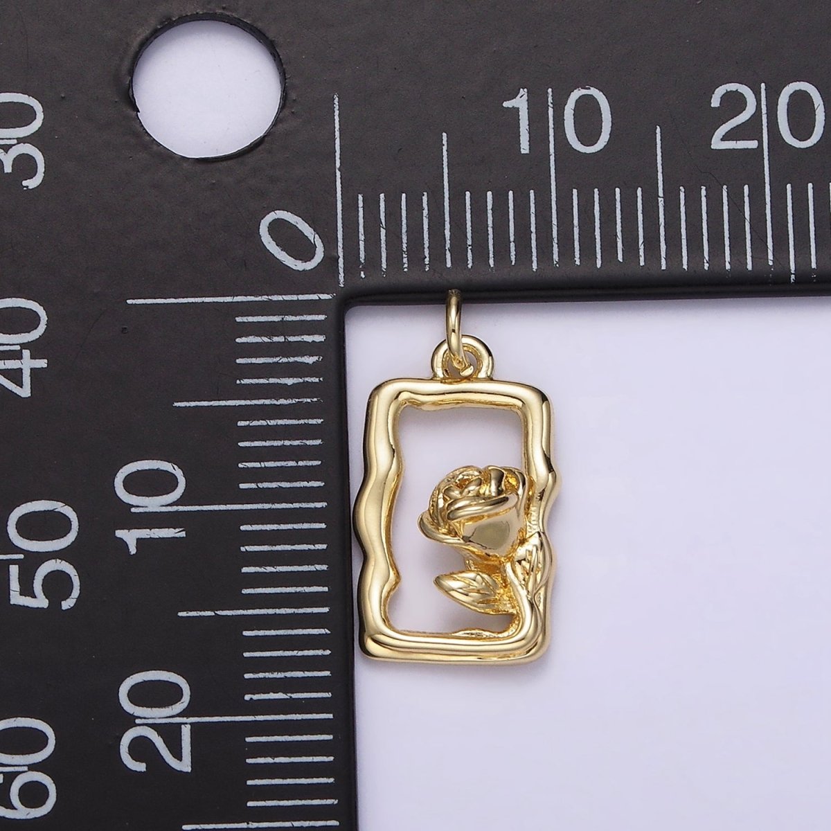 14K Gold Filled Rose Flower Open Wavy Rectangular Charm | AC898 - DLUXCA