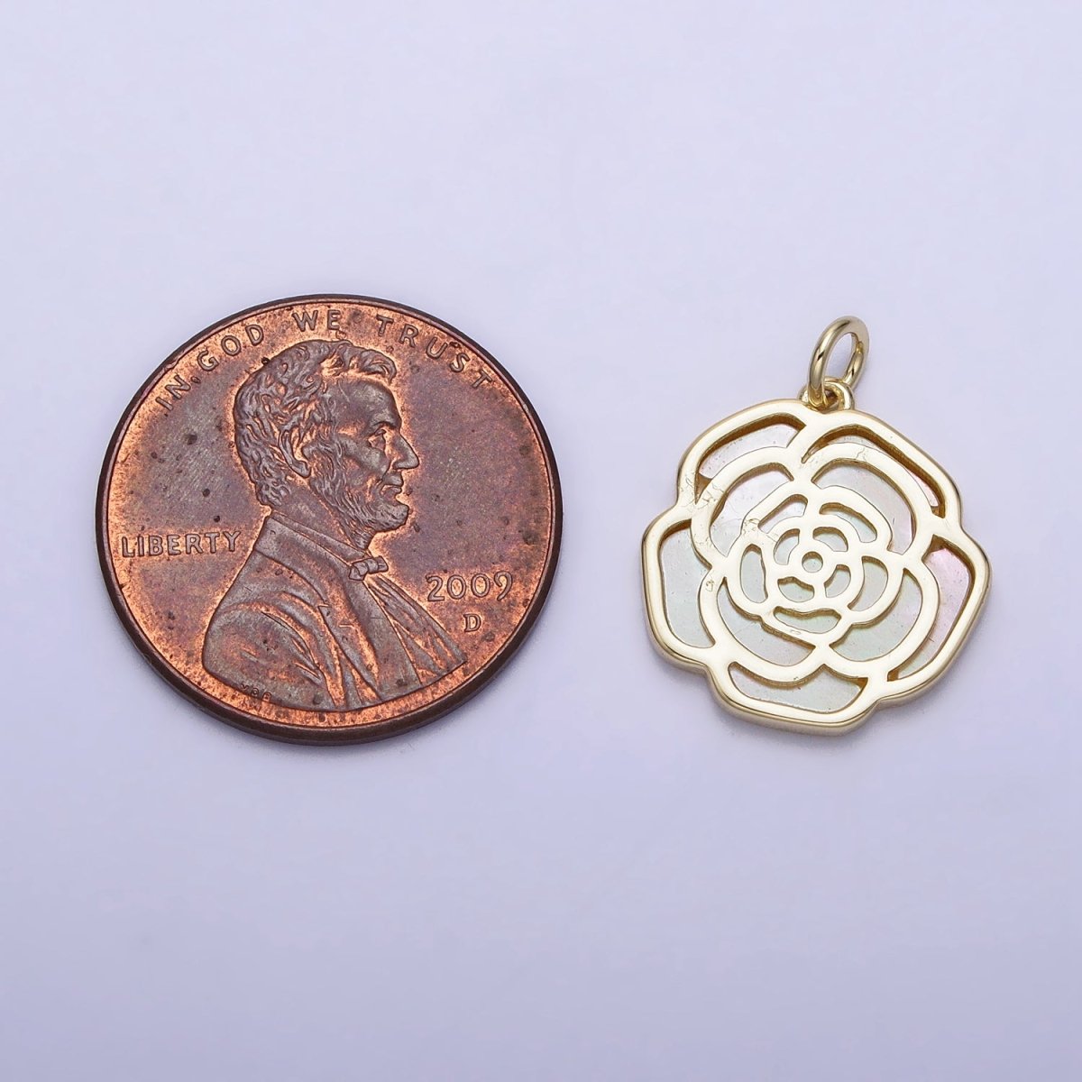 14K Gold Filled Rose Flower Shell Pearl Charm | AC1501 - DLUXCA
