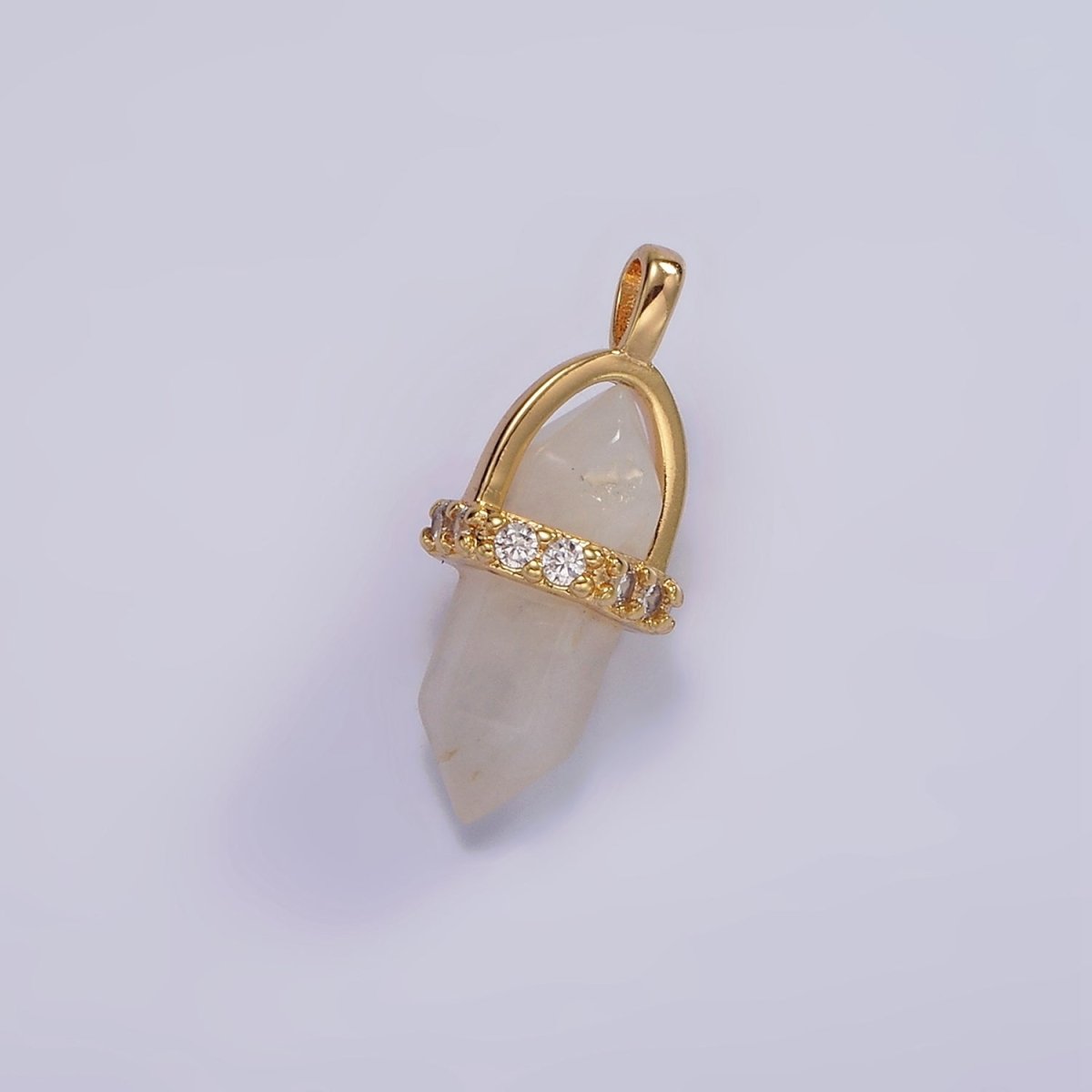 14K Gold Filled Rose Quartz, Amethyst, Labradorite, Aquamarine, Howlite, Onyx Pointed Wand Micro Paved Pendant | N1994 - N2006 - DLUXCA