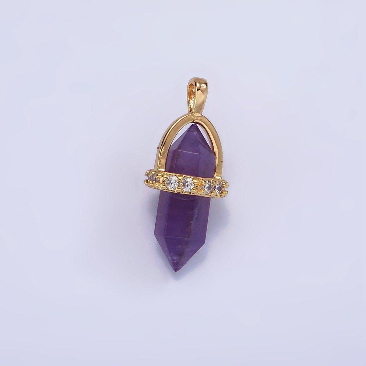 14K Gold Filled Rose Quartz, Amethyst, Labradorite, Aquamarine, Howlite, Onyx Pointed Wand Micro Paved Pendant | N1994 - N2006 - DLUXCA