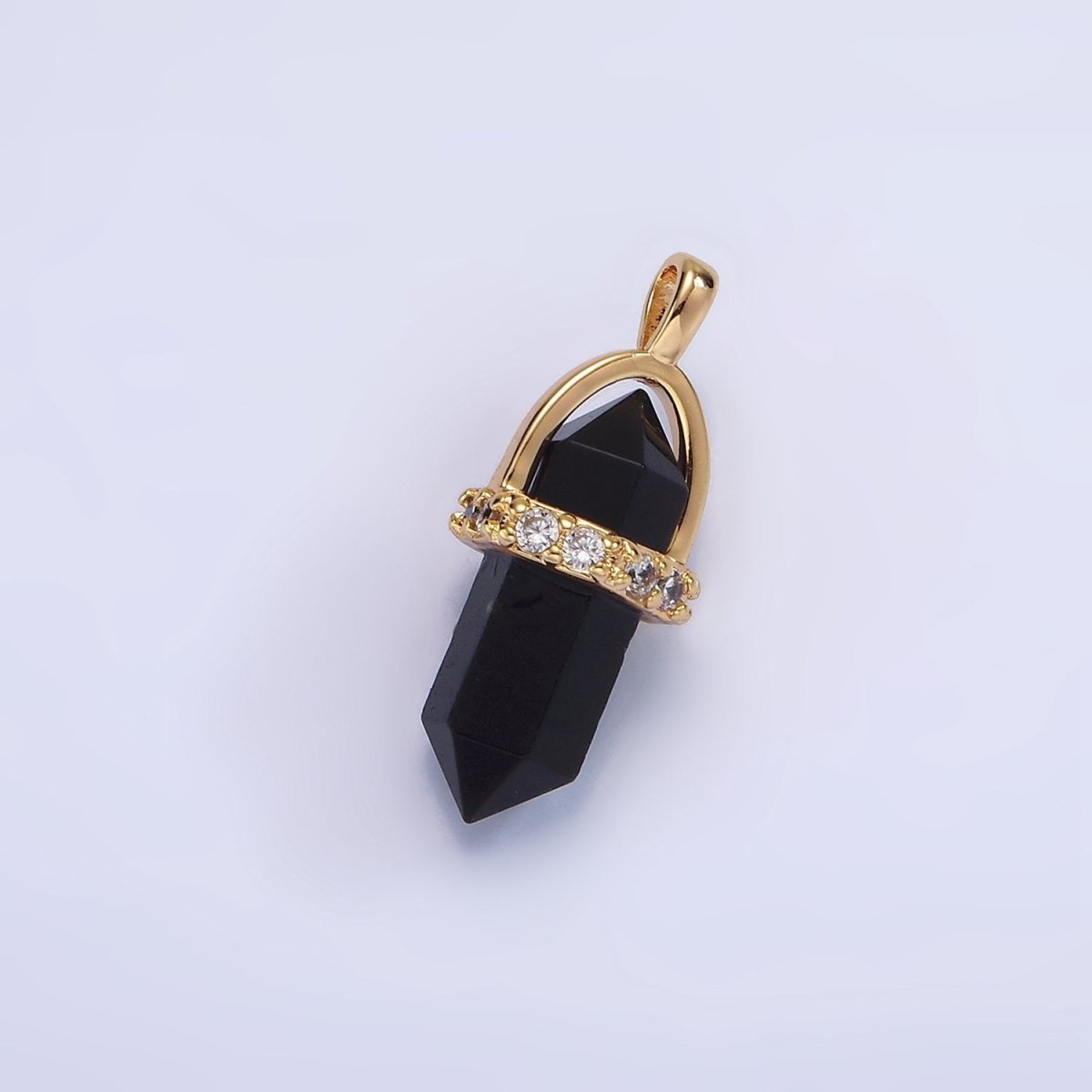 14K Gold Filled Rose Quartz, Amethyst, Labradorite, Aquamarine, Howlite, Onyx Pointed Wand Micro Paved Pendant | N1994 - N2006 - DLUXCA