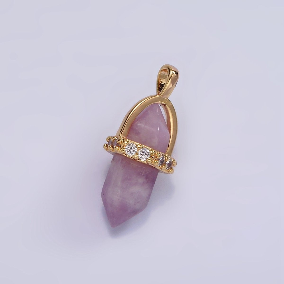 14K Gold Filled Rose Quartz, Amethyst, Labradorite, Aquamarine, Howlite, Onyx Pointed Wand Micro Paved Pendant | N1994 - N2006 - DLUXCA