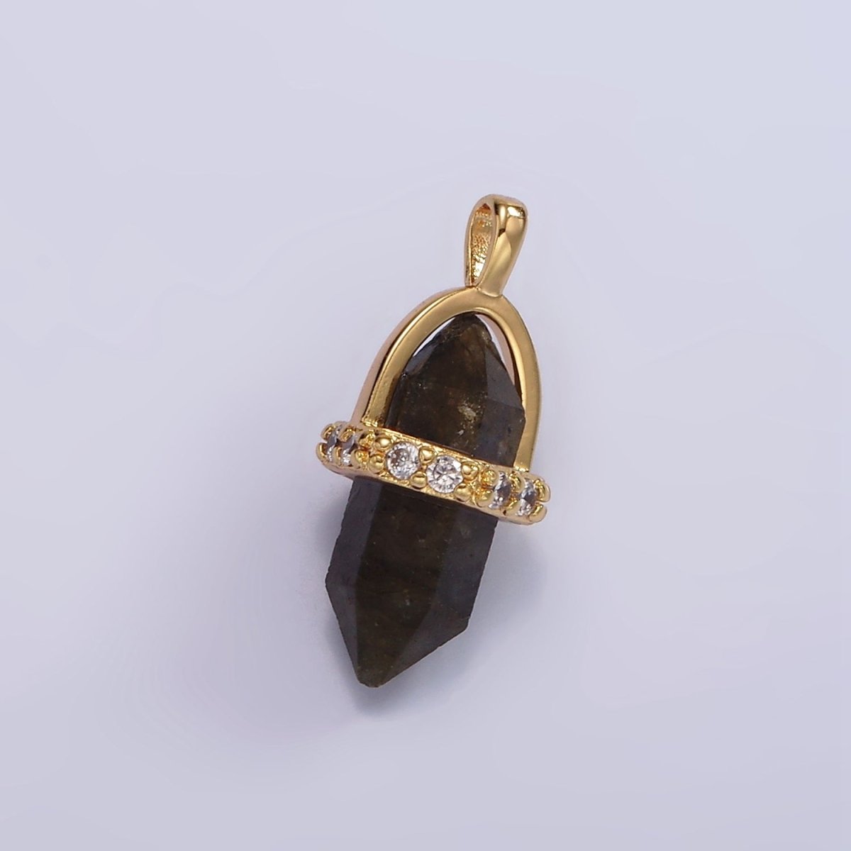 14K Gold Filled Rose Quartz, Amethyst, Labradorite, Aquamarine, Howlite, Onyx Pointed Wand Micro Paved Pendant | N1994 - N2006 - DLUXCA