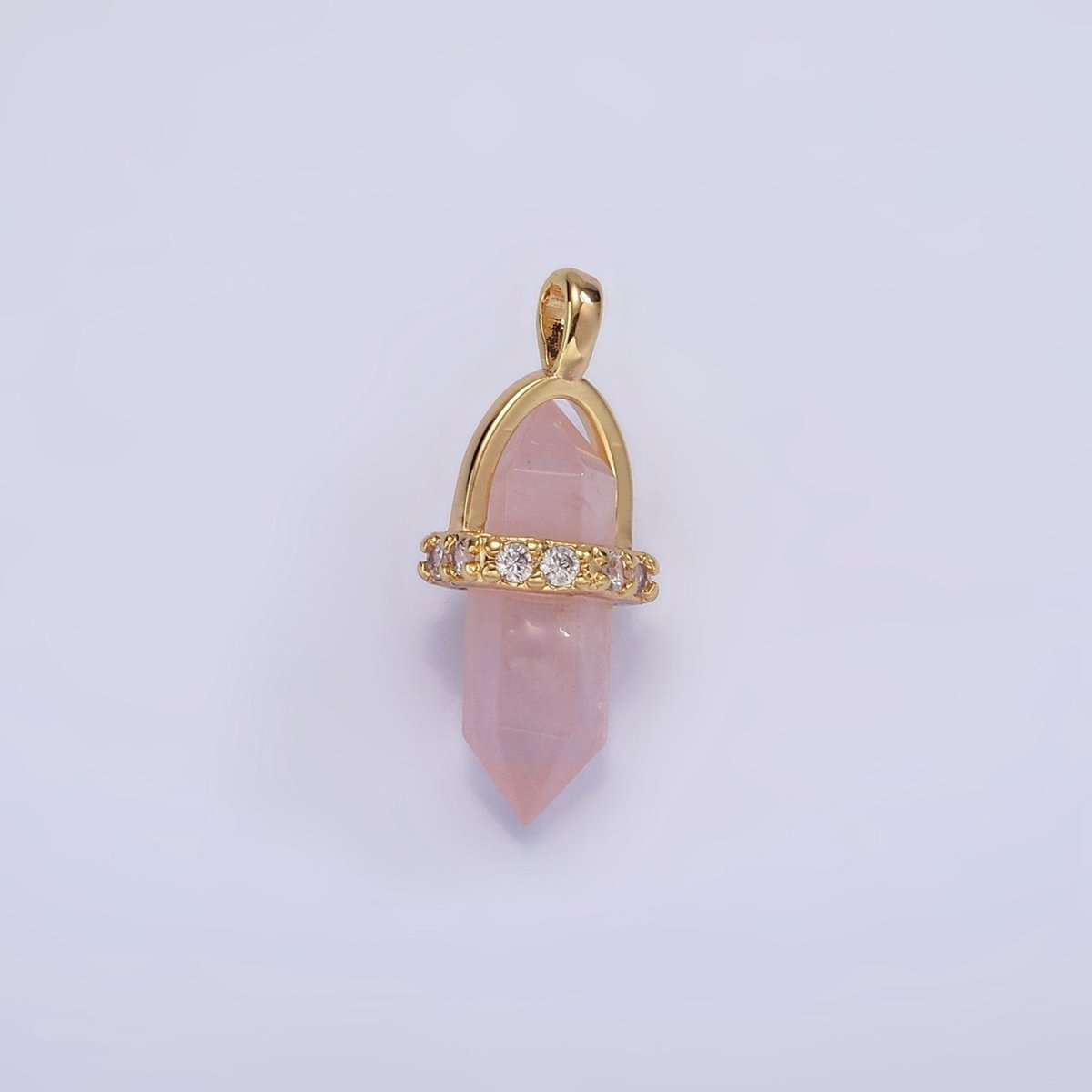 14K Gold Filled Rose Quartz, Amethyst, Labradorite, Aquamarine, Howlite, Onyx Pointed Wand Micro Paved Pendant | N1994 - N2006 - DLUXCA