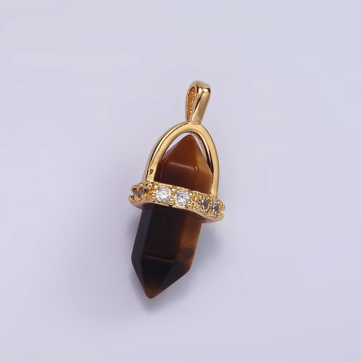 14K Gold Filled Rose Quartz, Amethyst, Labradorite, Aquamarine, Howlite, Onyx Pointed Wand Micro Paved Pendant | N1994 - N2006 - DLUXCA