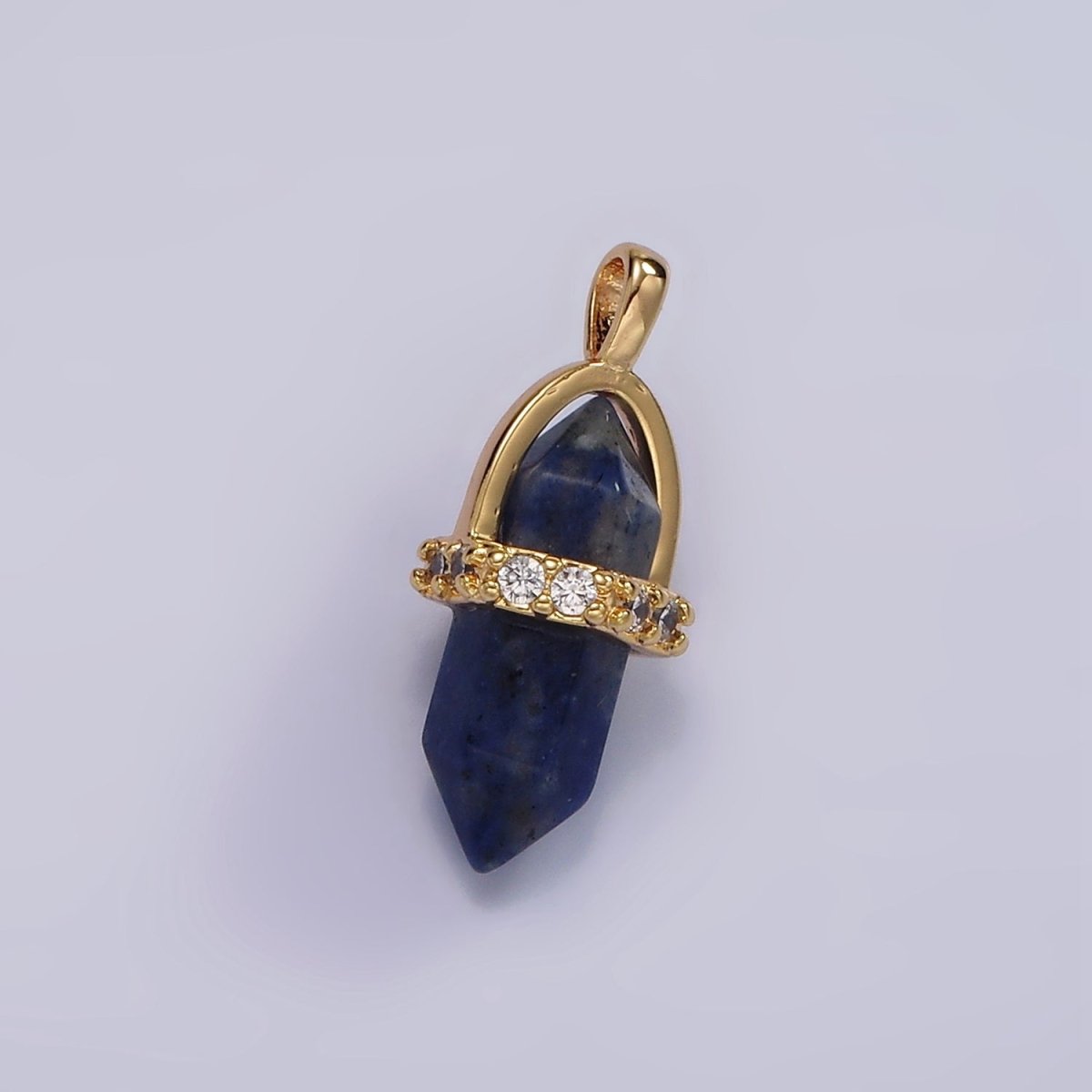 14K Gold Filled Rose Quartz, Amethyst, Labradorite, Aquamarine, Howlite, Onyx Pointed Wand Micro Paved Pendant | N1994 - N2006 - DLUXCA