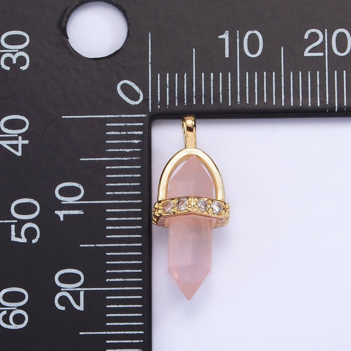 14K Gold Filled Rose Quartz, Amethyst, Labradorite, Aquamarine, Howlite, Onyx Pointed Wand Micro Paved Pendant | N1994 - N2006 - DLUXCA