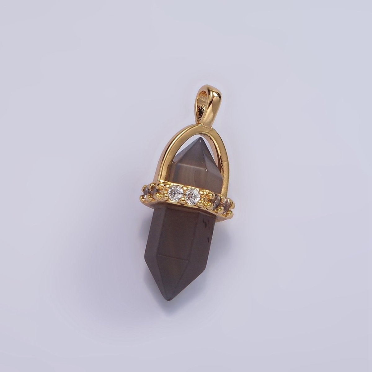 14K Gold Filled Rose Quartz, Amethyst, Labradorite, Aquamarine, Howlite, Onyx Pointed Wand Micro Paved Pendant | N1994 - N2006 - DLUXCA