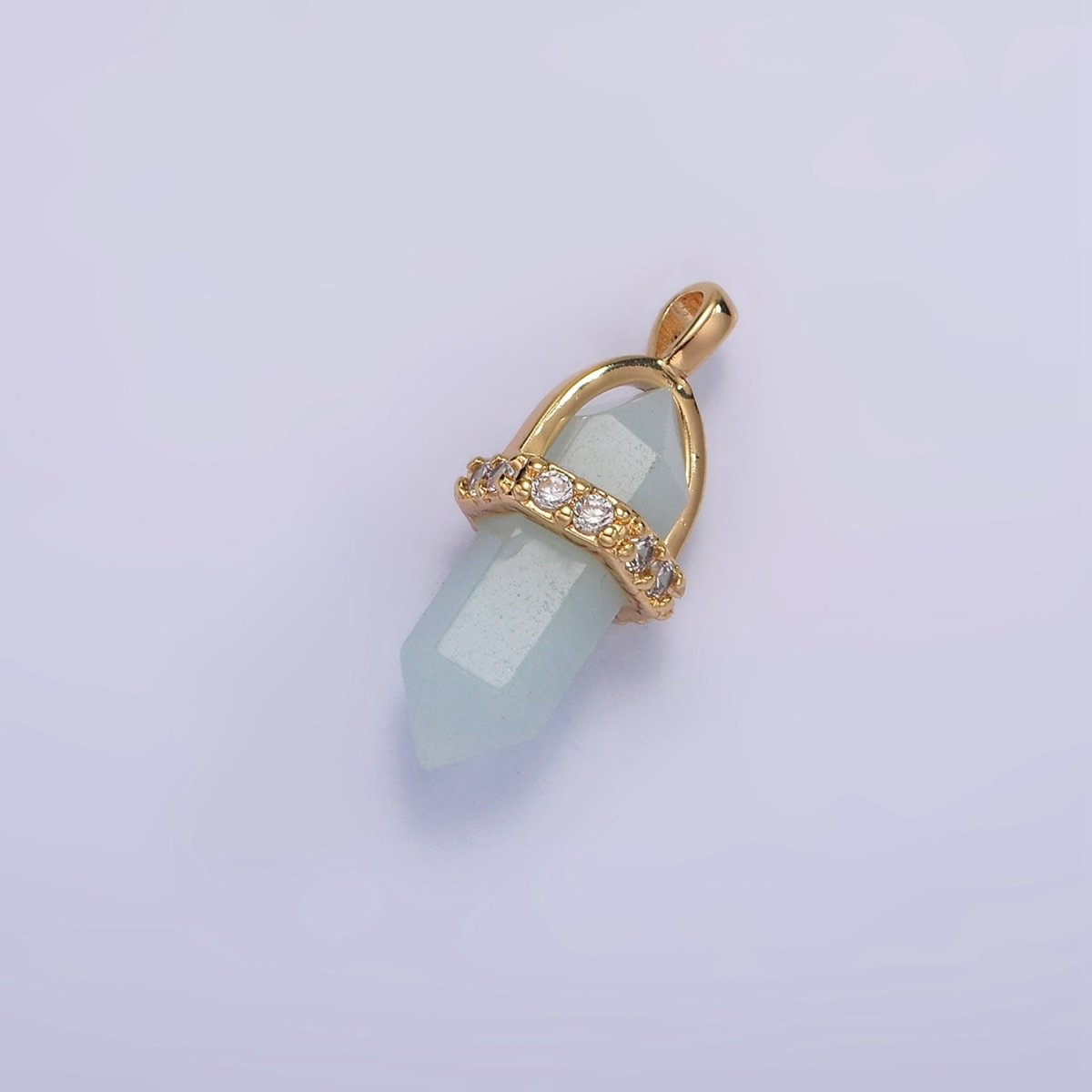 14K Gold Filled Rose Quartz, Amethyst, Labradorite, Aquamarine, Howlite, Onyx Pointed Wand Micro Paved Pendant | N1994 - N2006 - DLUXCA