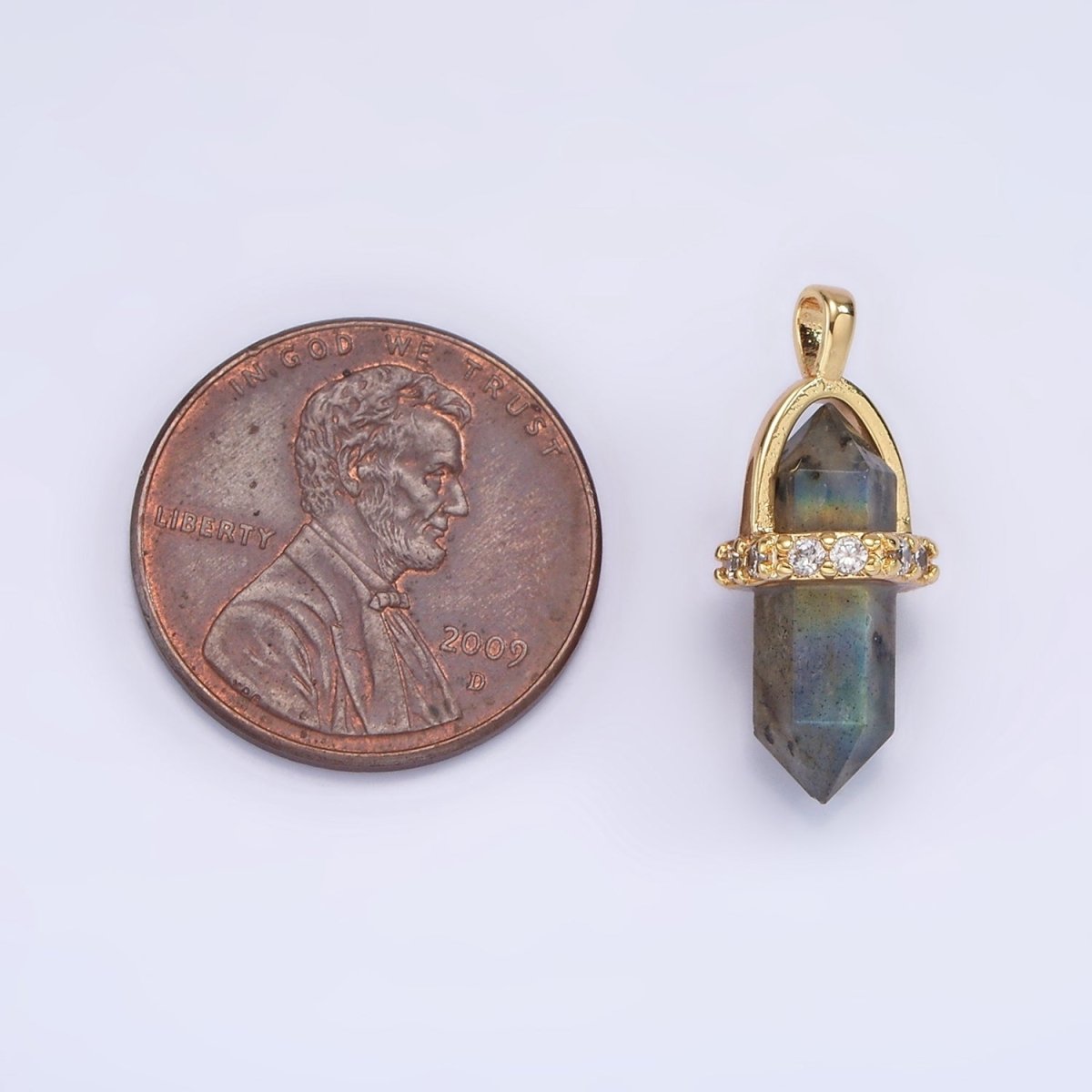 14K Gold Filled Rose Quartz, Amethyst, Labradorite, Aquamarine, Howlite, Onyx Pointed Wand Micro Paved Pendant | N1994 - N2006 - DLUXCA