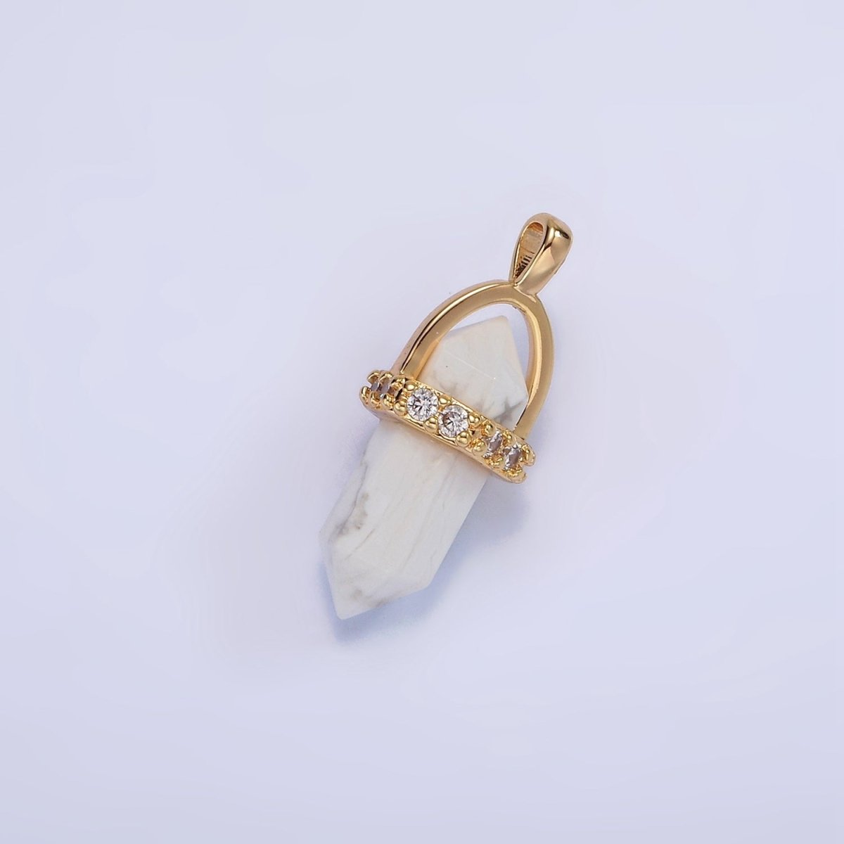 14K Gold Filled Rose Quartz, Amethyst, Labradorite, Aquamarine, Howlite, Onyx Pointed Wand Micro Paved Pendant | N1994 - N2006 - DLUXCA