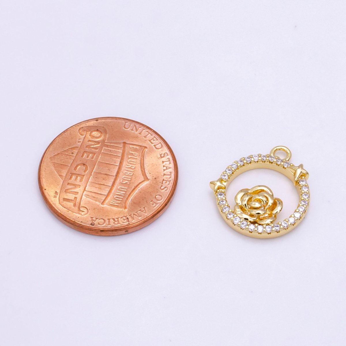 14K Gold Filled Rose Star Open Micro Paved Round Charm in Gold & Silver | W469 W470 - DLUXCA