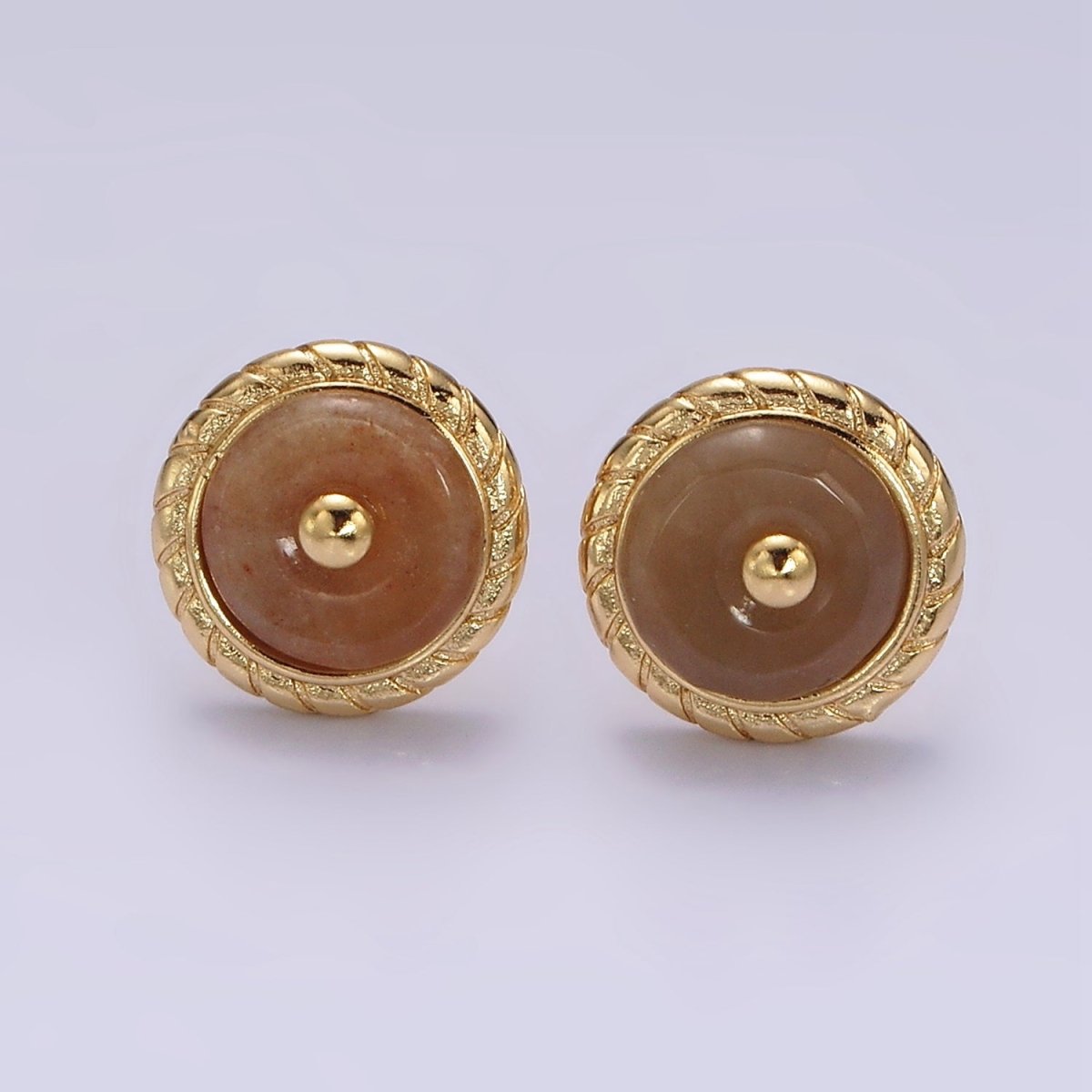 14K Gold Filled Round Aventurine, Smokey Quartz, Unakite, Carnelian Bezel Stud Earrings | V-051 - V-054 - DLUXCA