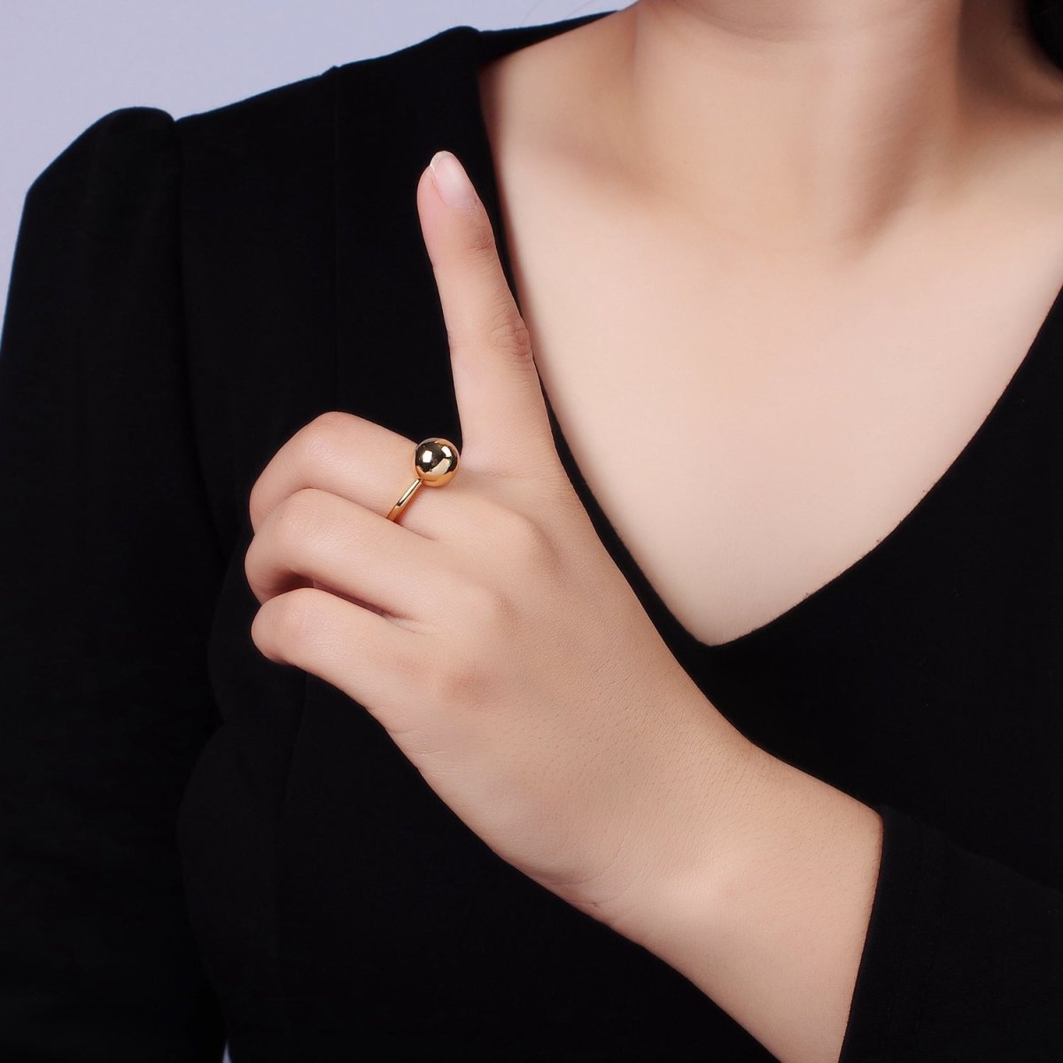 14K Gold Filled Round Bead Bubble Minimalist Solitaire Ring | O1259 - DLUXCA