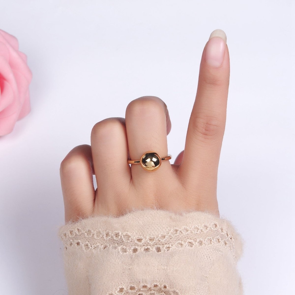 14K Gold Filled Round Bead Bubble Minimalist Solitaire Ring | O1259 - DLUXCA