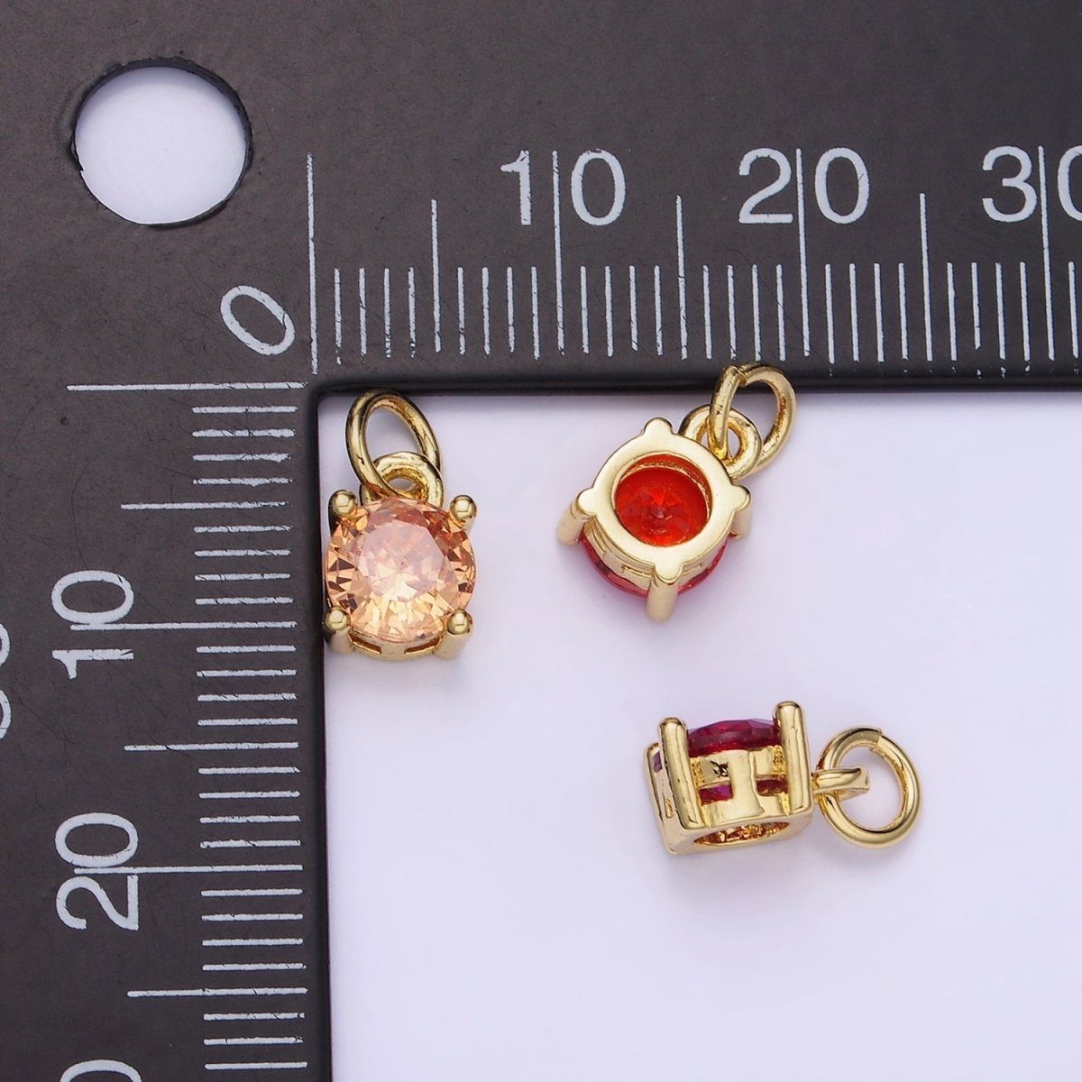 14K Gold Filled Round Birthstone CZ Solitaire Charm in Gold & Silver | W509 - W520 - DLUXCA