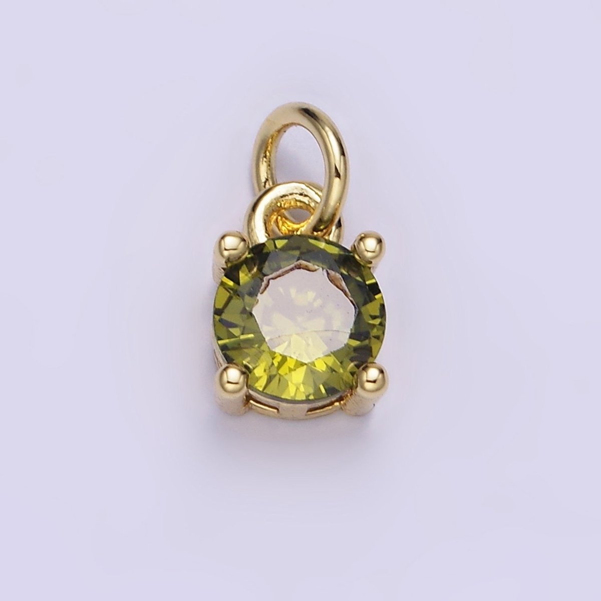 14K Gold Filled Round Birthstone CZ Solitaire Charm in Gold & Silver | W509 - W520 - DLUXCA