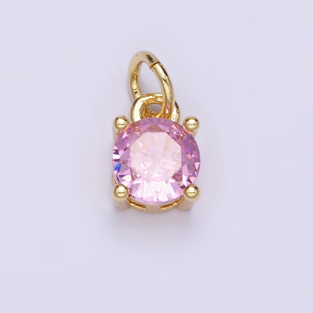 14K Gold Filled Round Birthstone CZ Solitaire Charm in Gold & Silver | W509 - W520 - DLUXCA