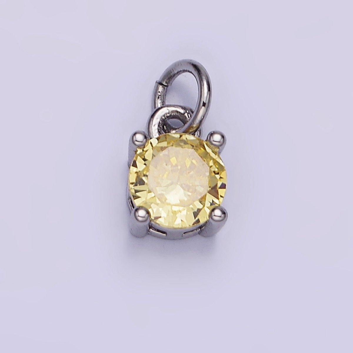 14K Gold Filled Round Birthstone CZ Solitaire Charm in Gold & Silver | W509 - W520 - DLUXCA