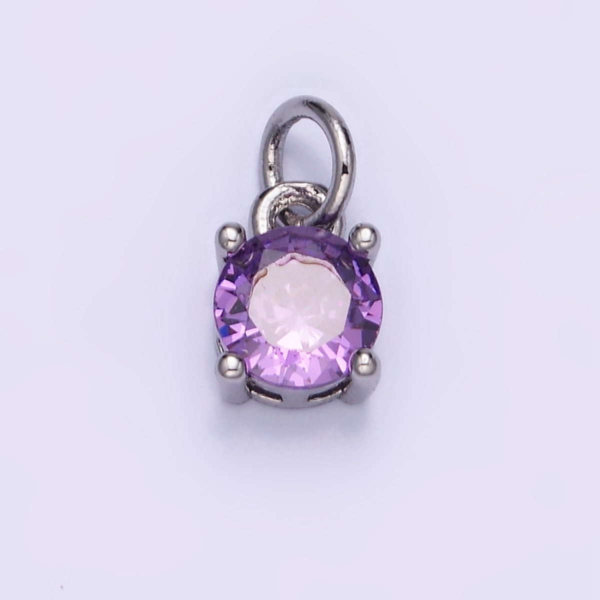 14K Gold Filled Round Birthstone CZ Solitaire Charm in Gold & Silver | W509 - W520 - DLUXCA