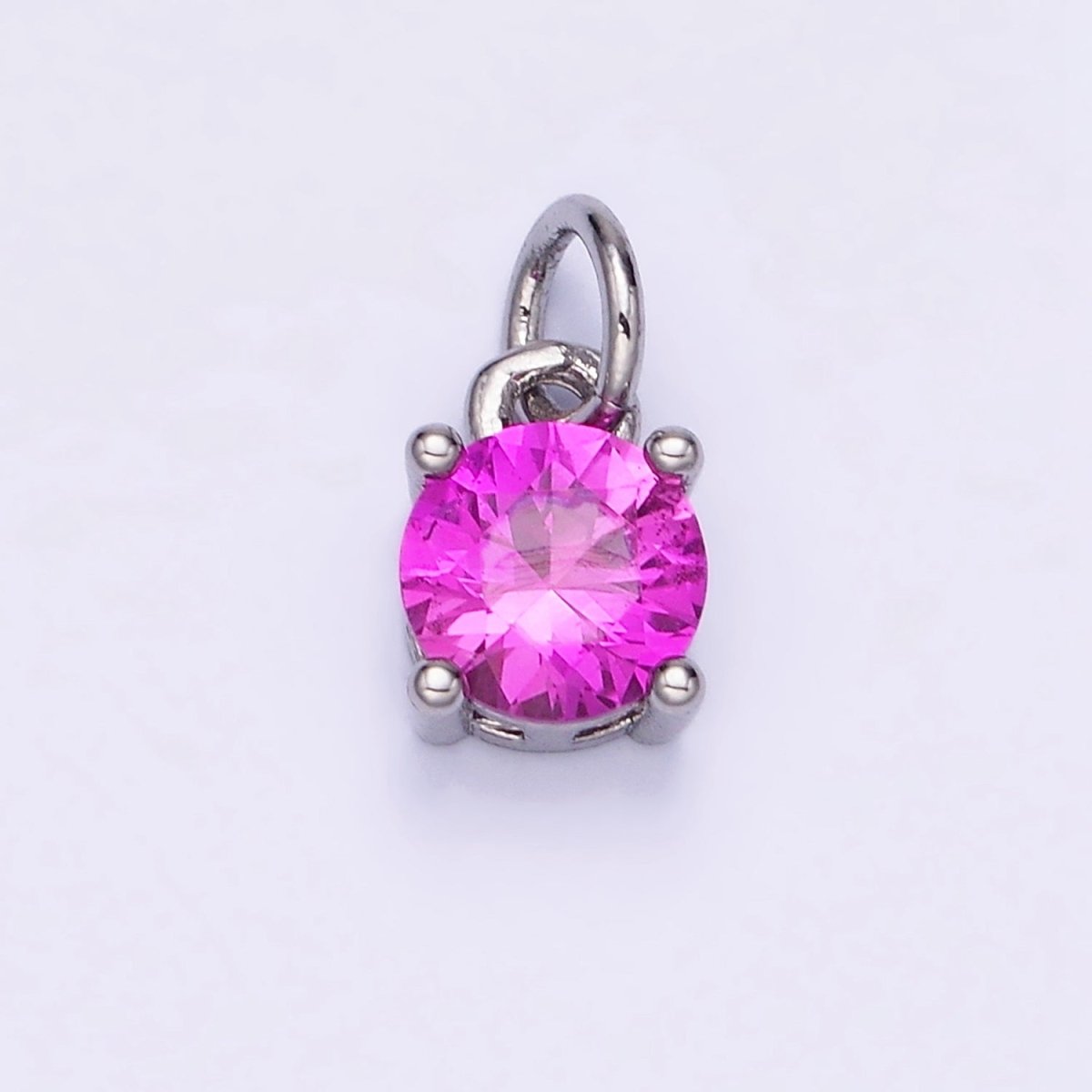 14K Gold Filled Round Birthstone CZ Solitaire Charm in Gold & Silver | W509 - W520 - DLUXCA